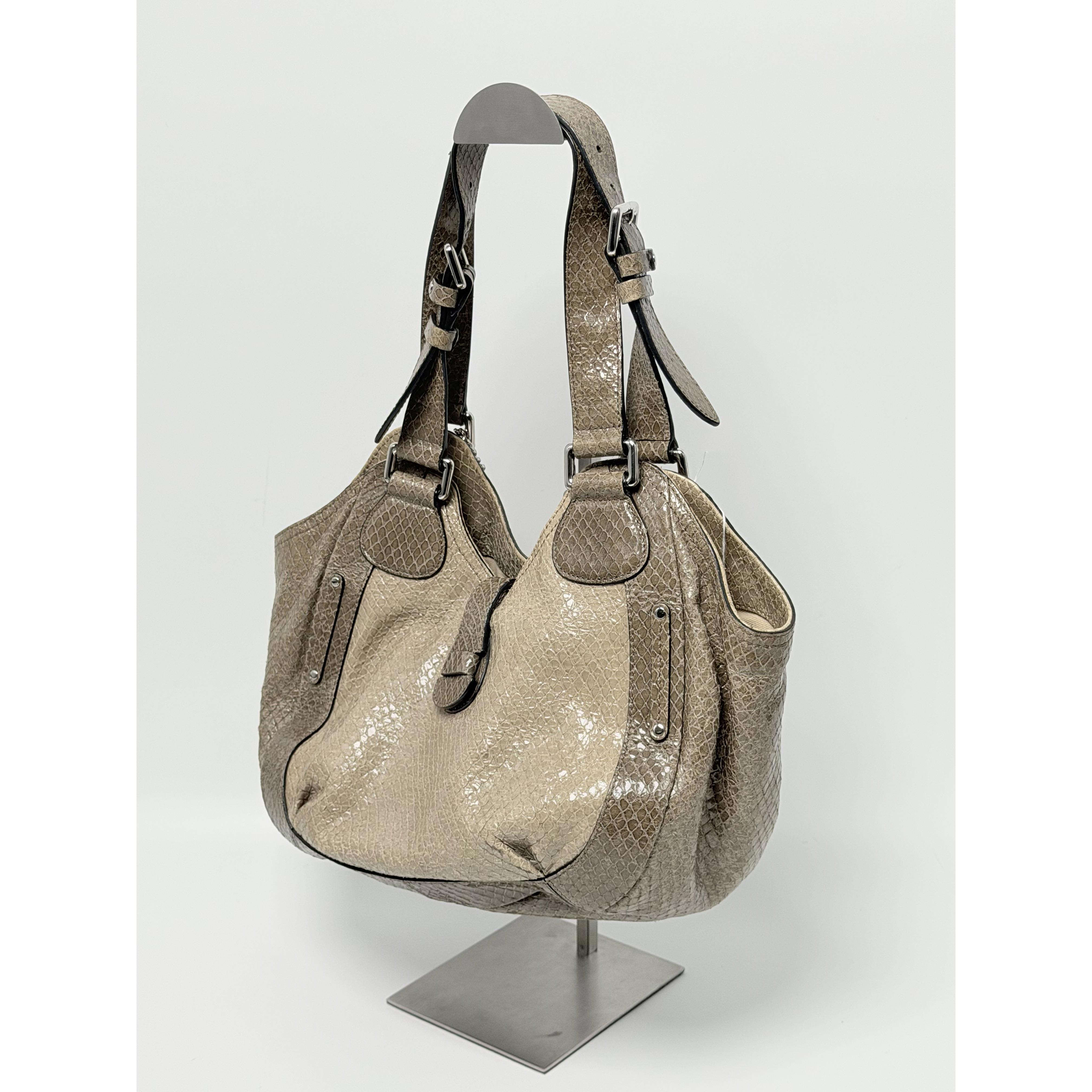Pre-owned Celine leather Shoulder Bags Macadam C Logo Hobo Handbag Shoulder Bag Greige Taupe JD075CE