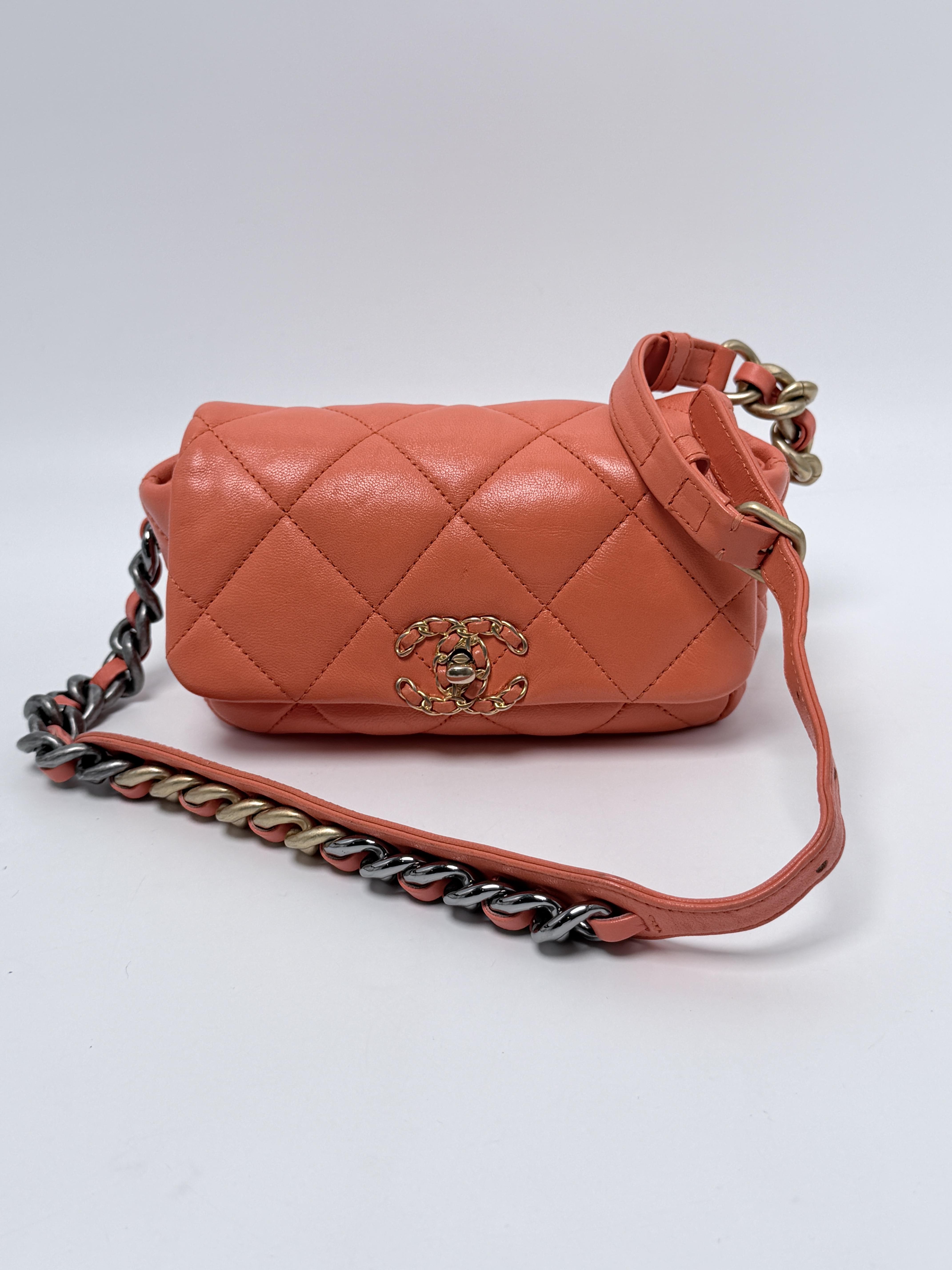 19 Waist Belt Bag Orange Lambskin Gold Ruthenium Flap P056CC