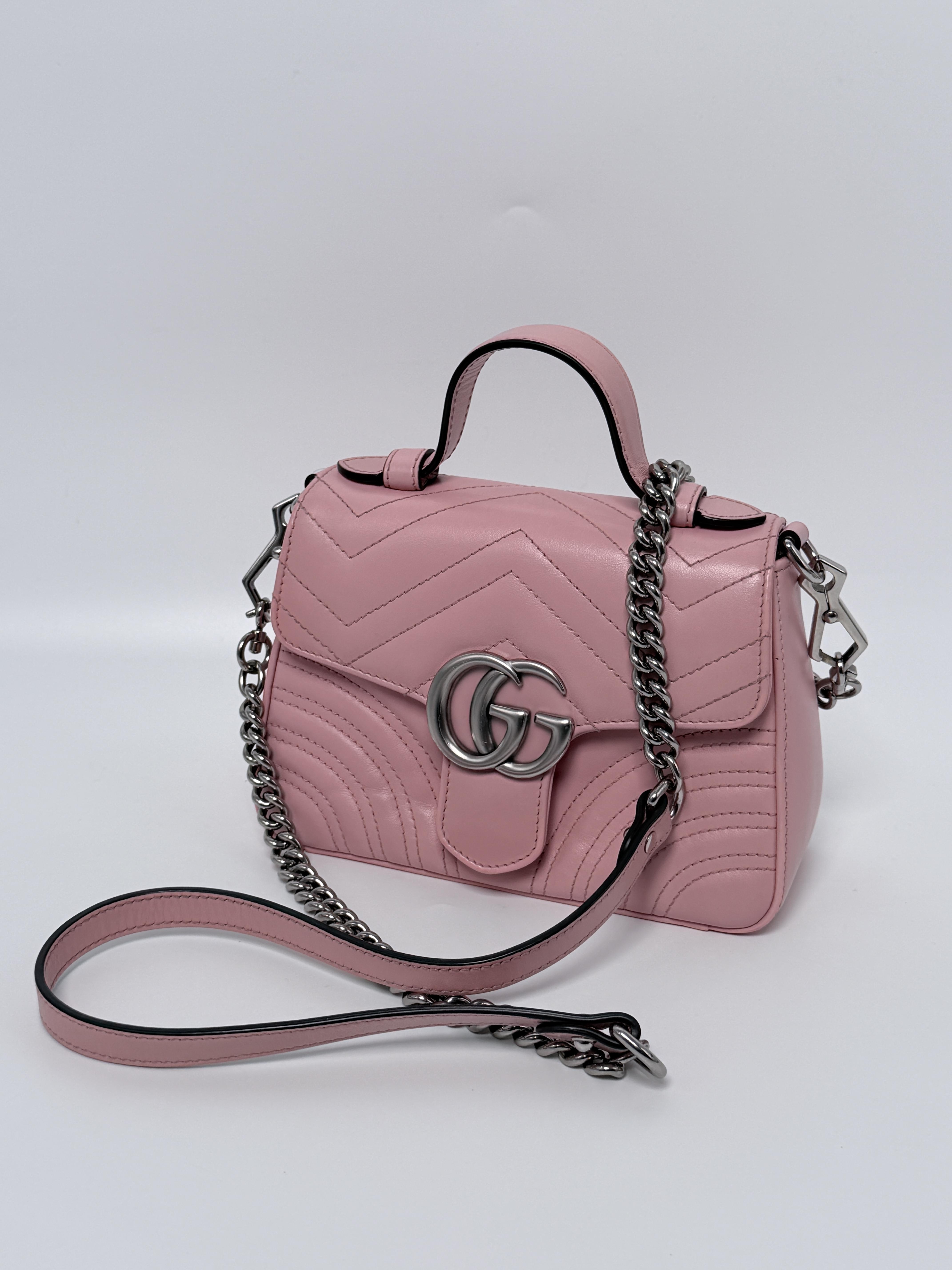 Pre-owned GUCCI leather Crossbody Bags GG Marmont Pink Mini Top Handle Handbag Crossbody Bag ZS086GG