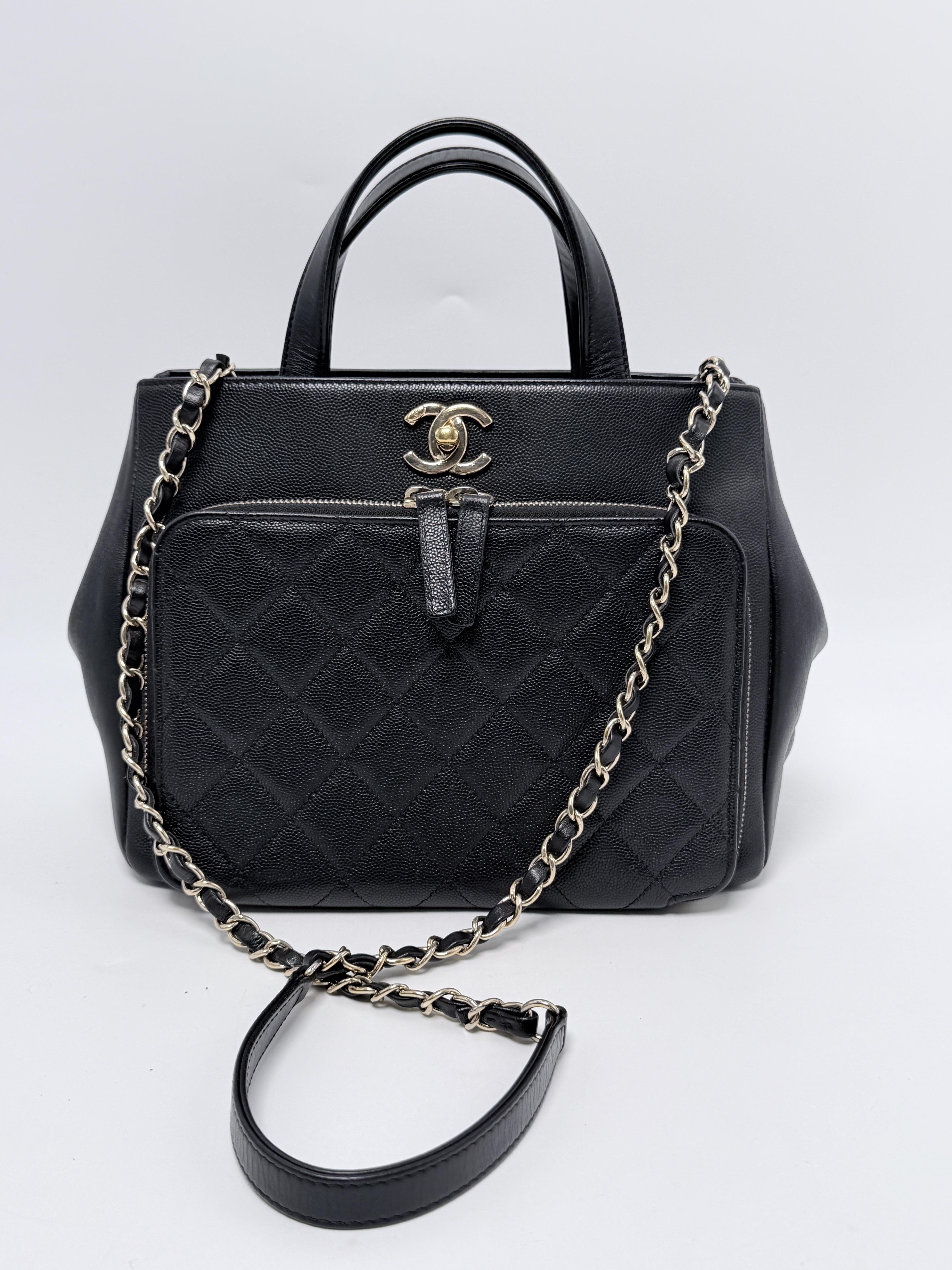 Business Affinity Shopping Tote Bag Black Caviar Gold Hardware P053CC