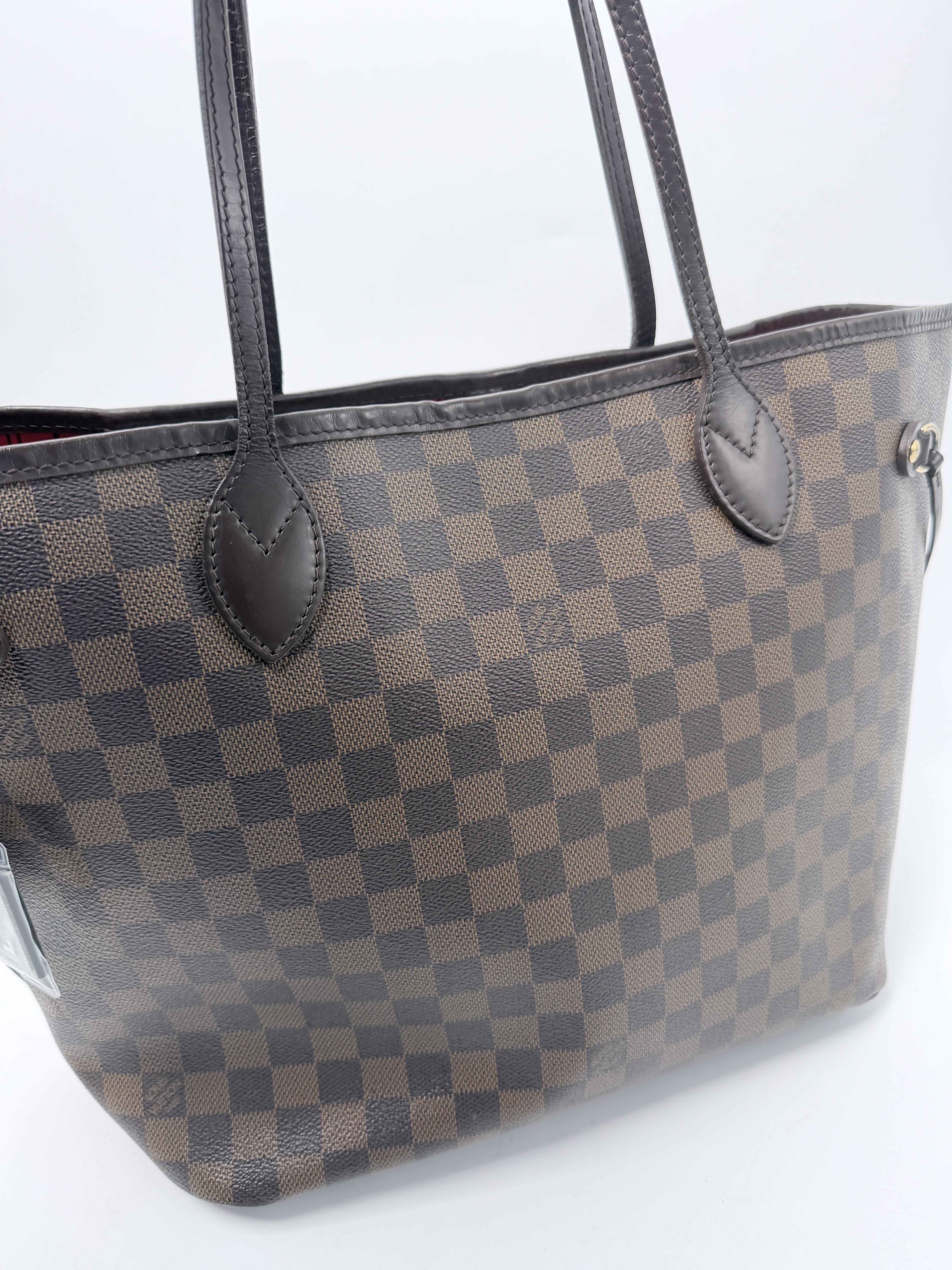 Damier Ebene Neverfull MM Tote Bag Shoulder Handbag Red Interior JE806LV
