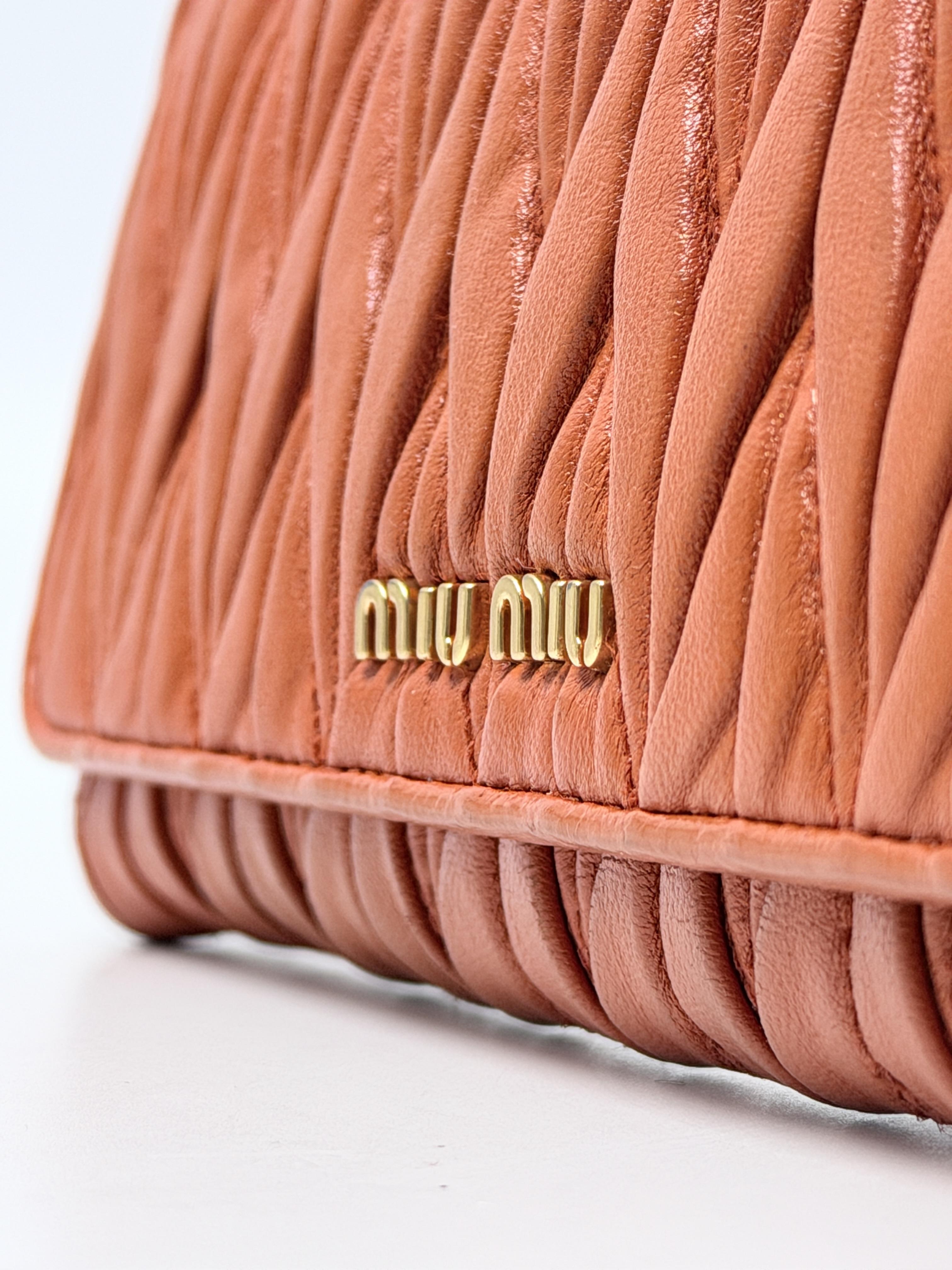 Miu Miu Matelassé Nappa Long Flap Wallet Papaya Orange JD1603MM