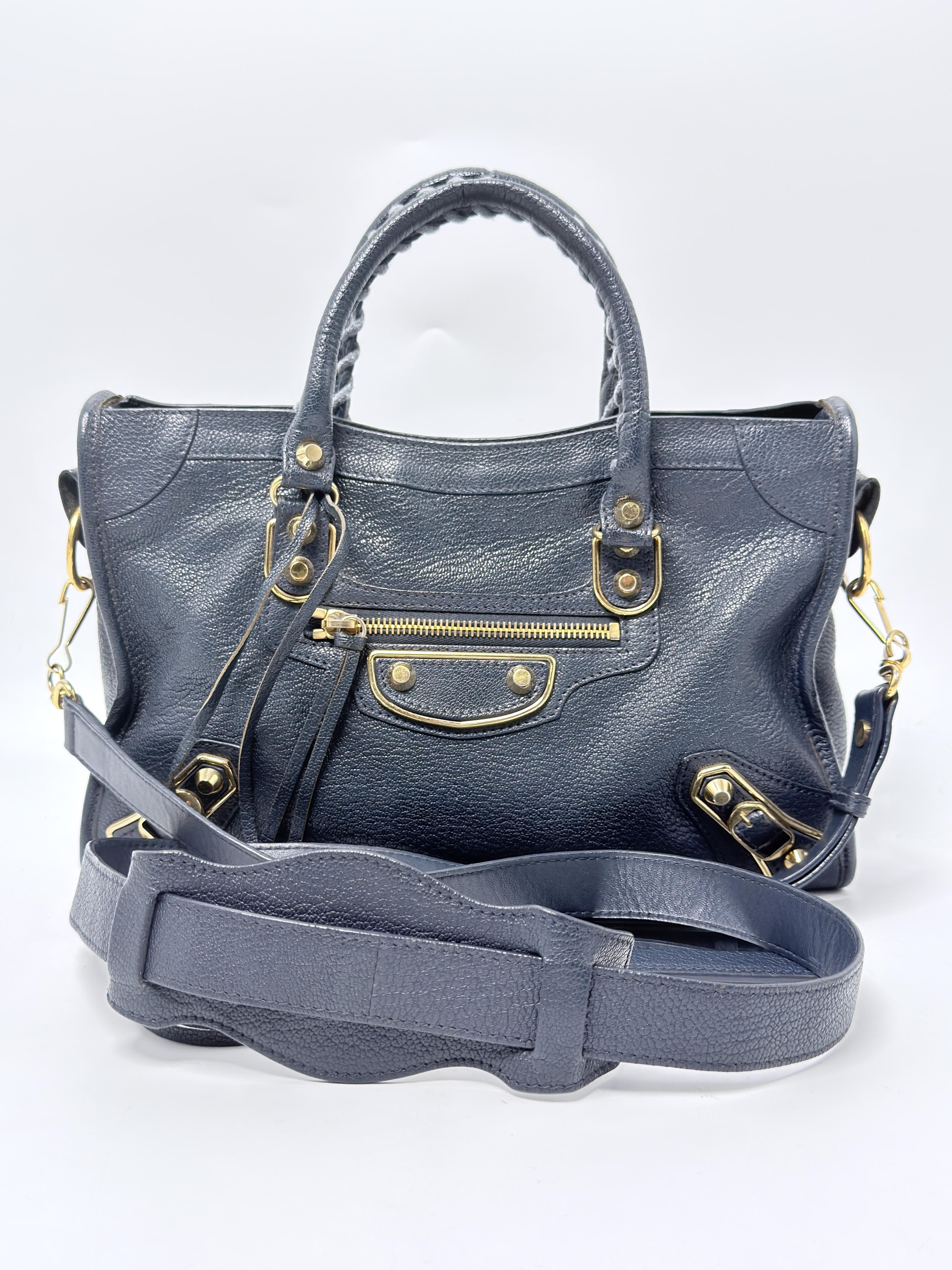 Classic Gold City Small Handle Handbag Moto Bag Blue JE795BL
