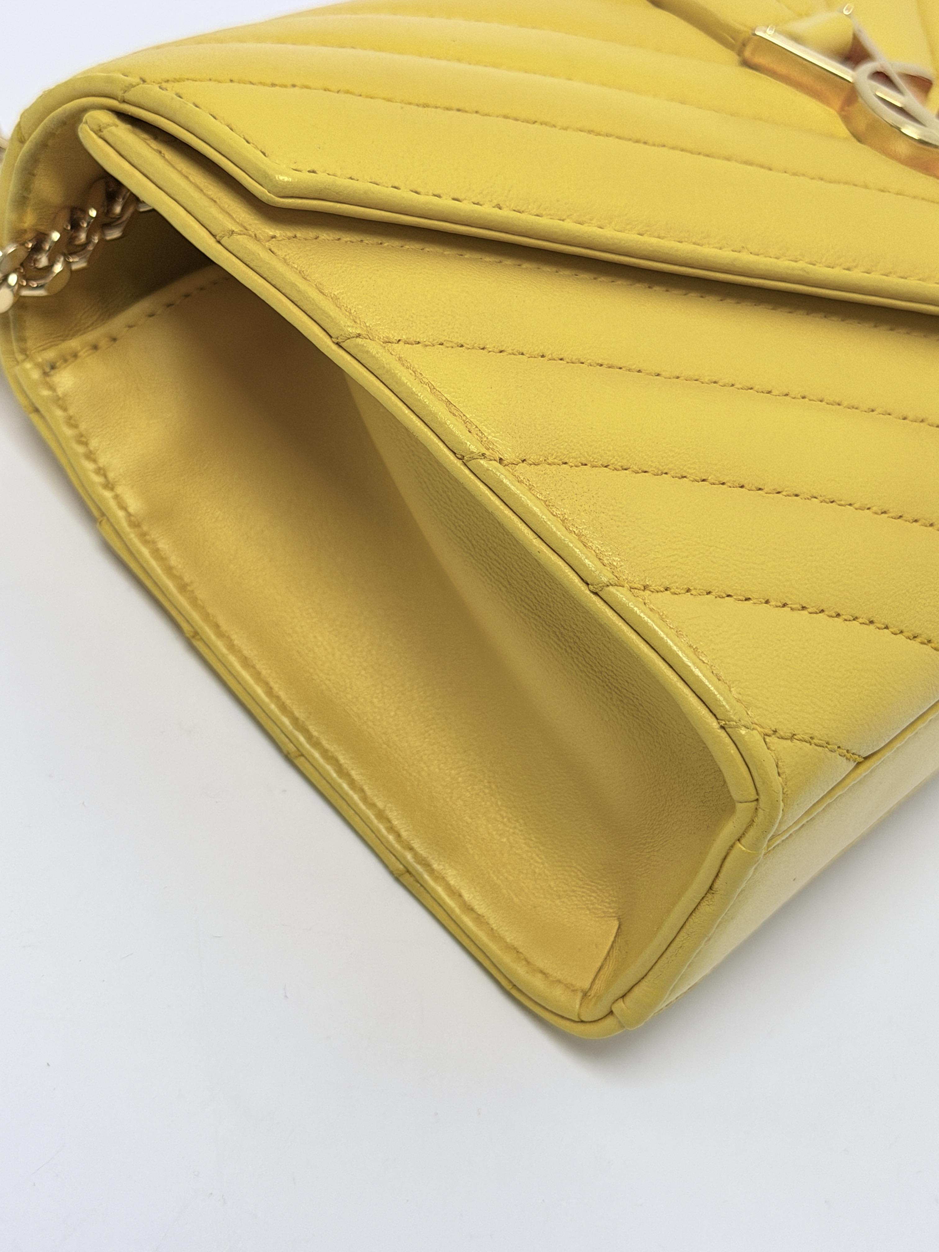 Saint Laurent YSL Sulpice Medium Yellow Quilted Crossbody Shoulder Bag JD1216Y
