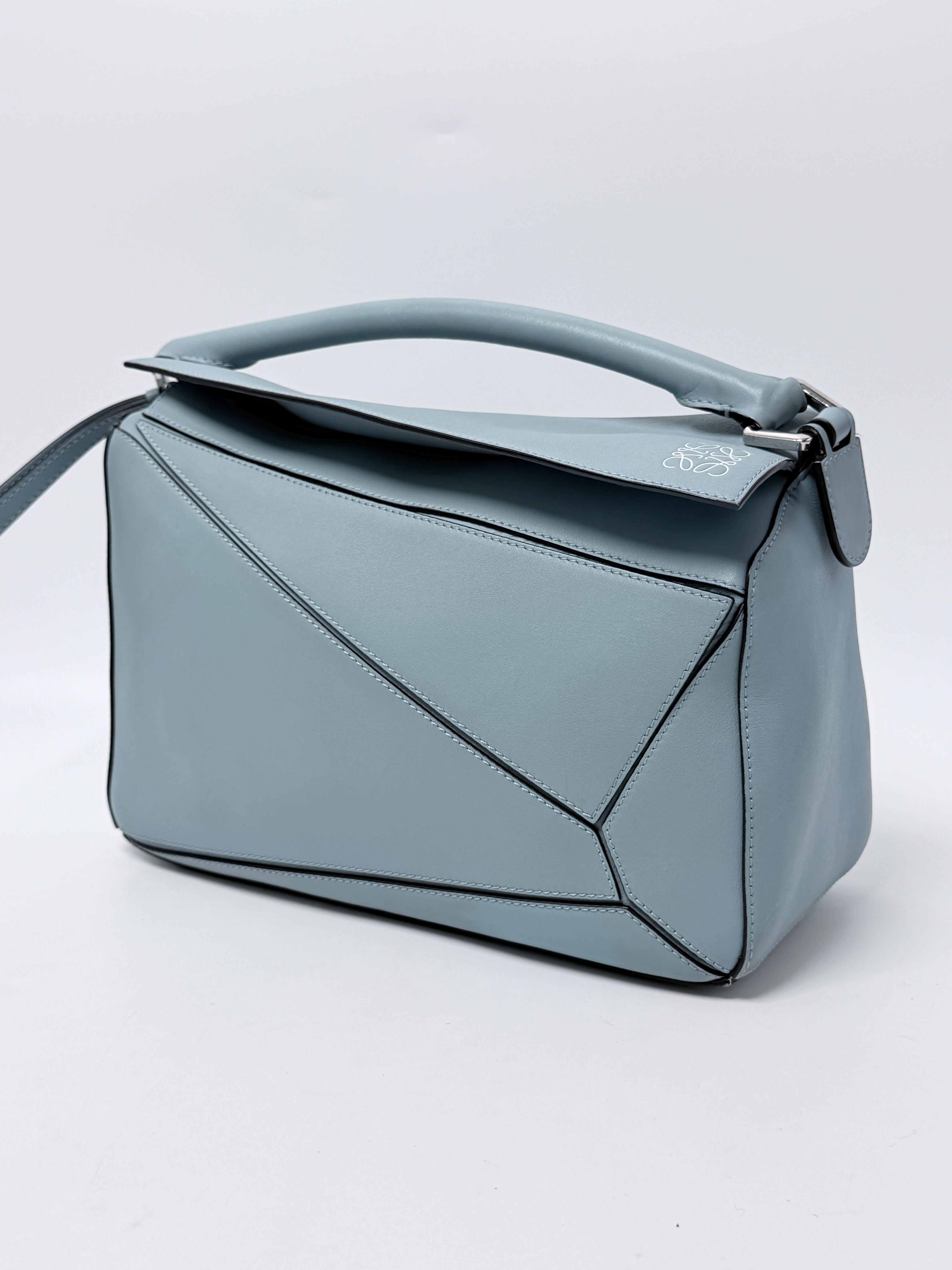 Medium Puzzle Crossbody Bag Stone Blue Top Handle Handbag XU006LW