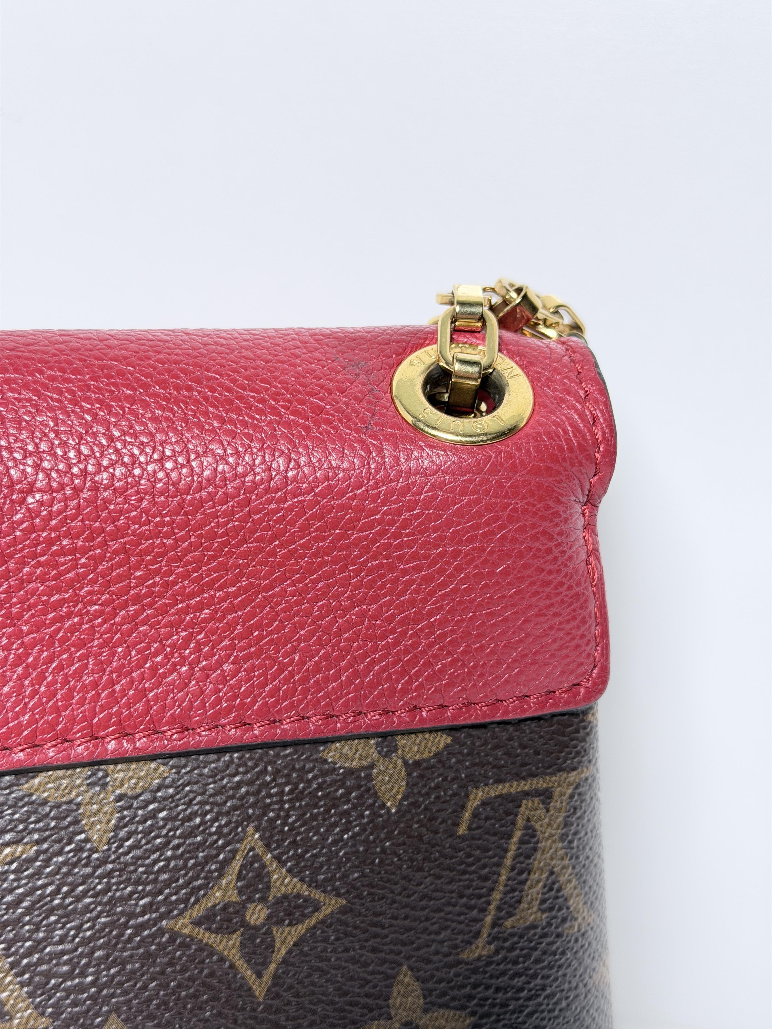 Pre-owned Louis Vuitton Canvas Crossbody Bags Authentic Monogram Pallas Chain Crossbody Red Cerise M41201 JX LV4