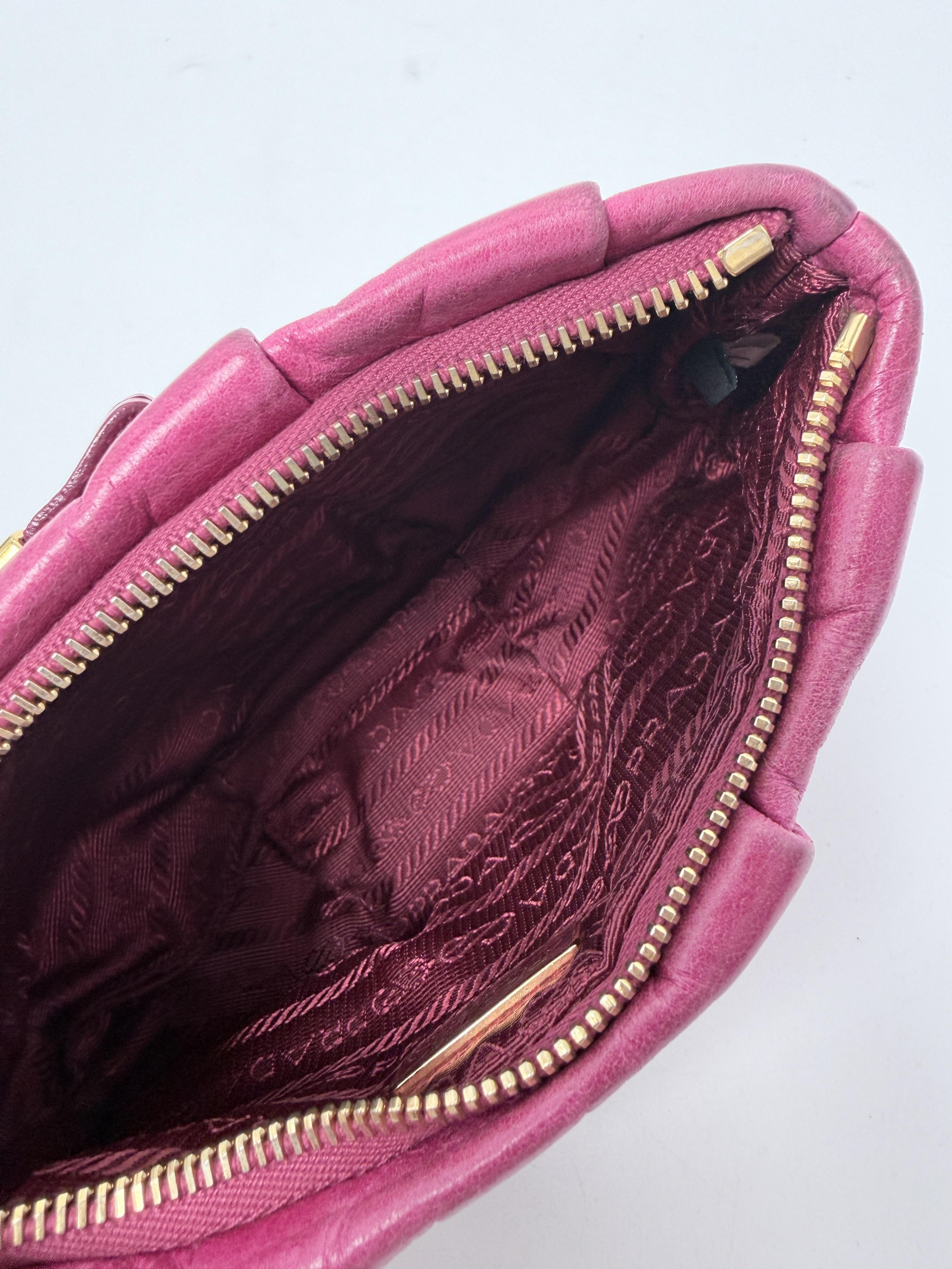 Peonia Fuchsia Pink Vitello Shine Pleated Bow Wristlet Clutch Bag JD1658PR
