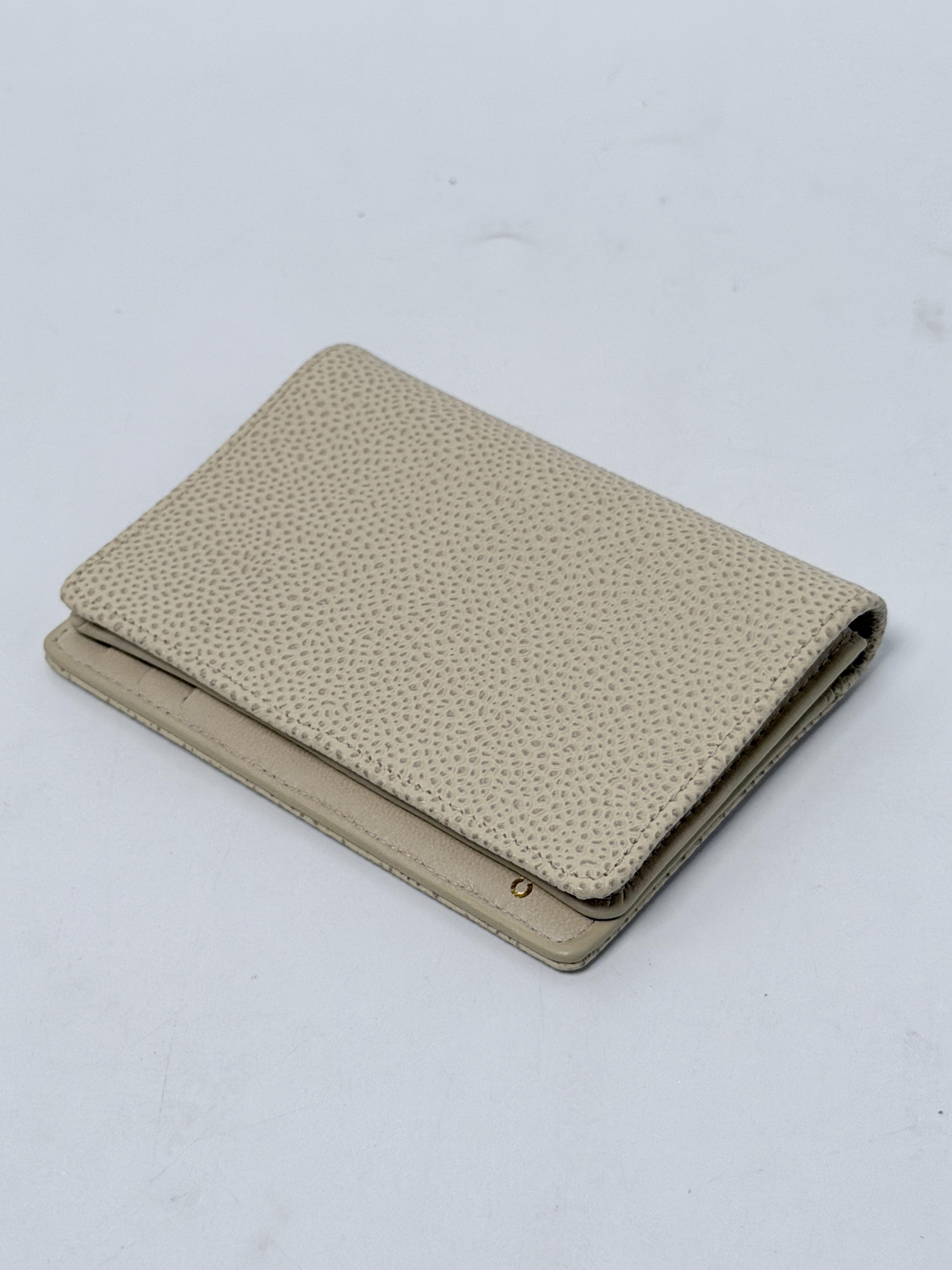 Vintage Beige Caviar Stitched CC Bifold Card Holder Wallet JP002CC