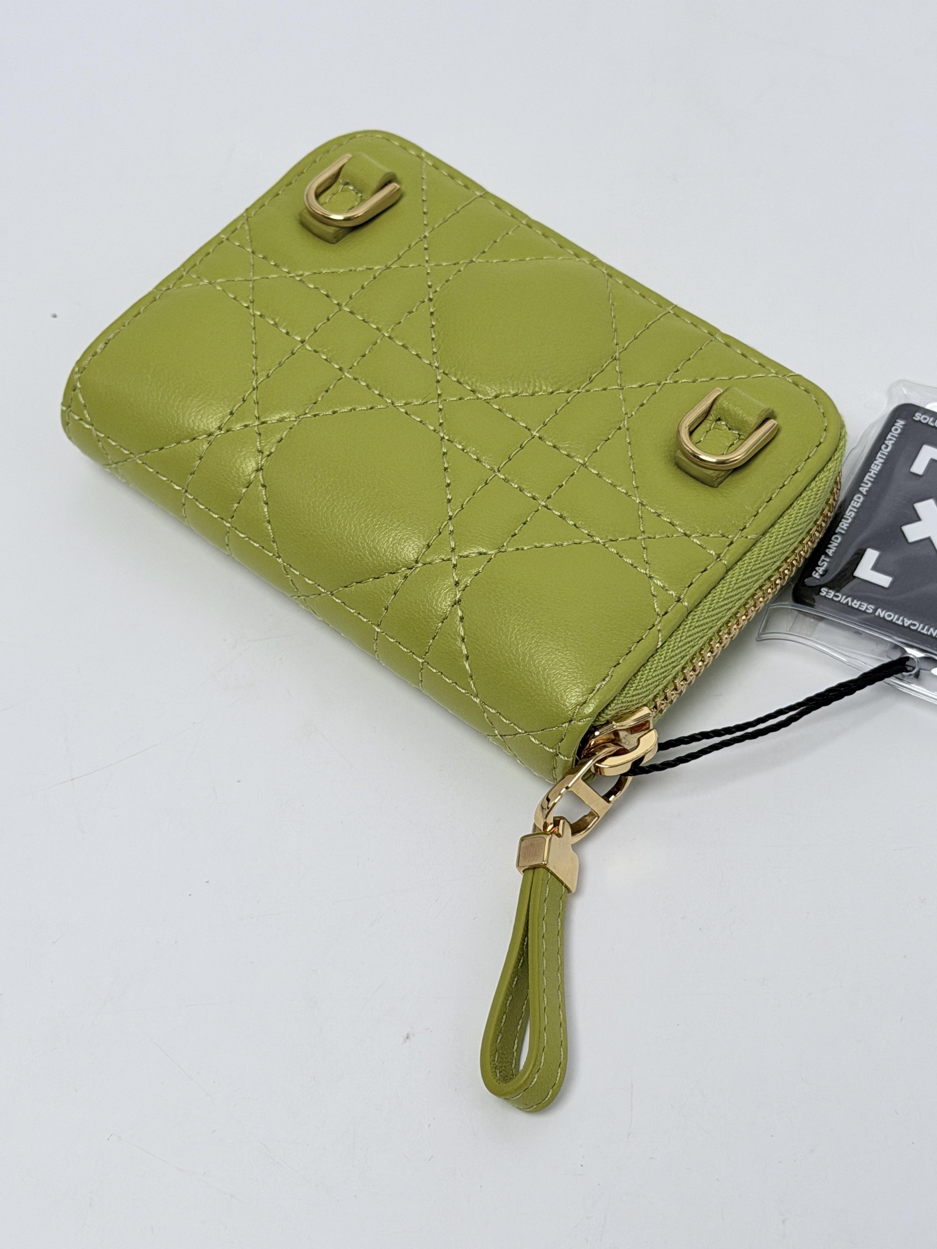 Christian Caro Zipped Coin Purse Lime Green Cannage Lambskin Wallet JD1225DR