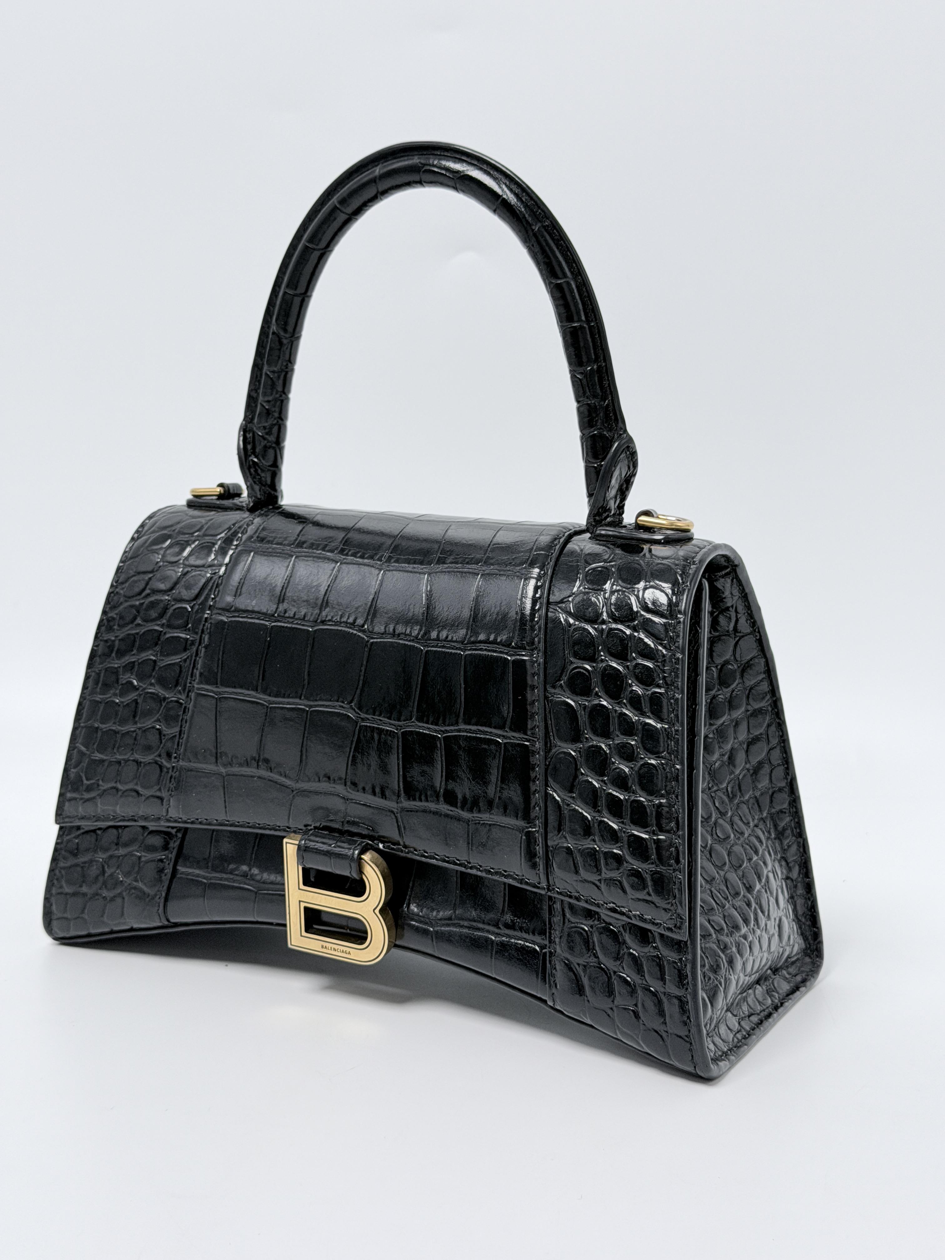 Hourglass Small Shiny Embossed Handle Bag Crossbody Black XU001BB