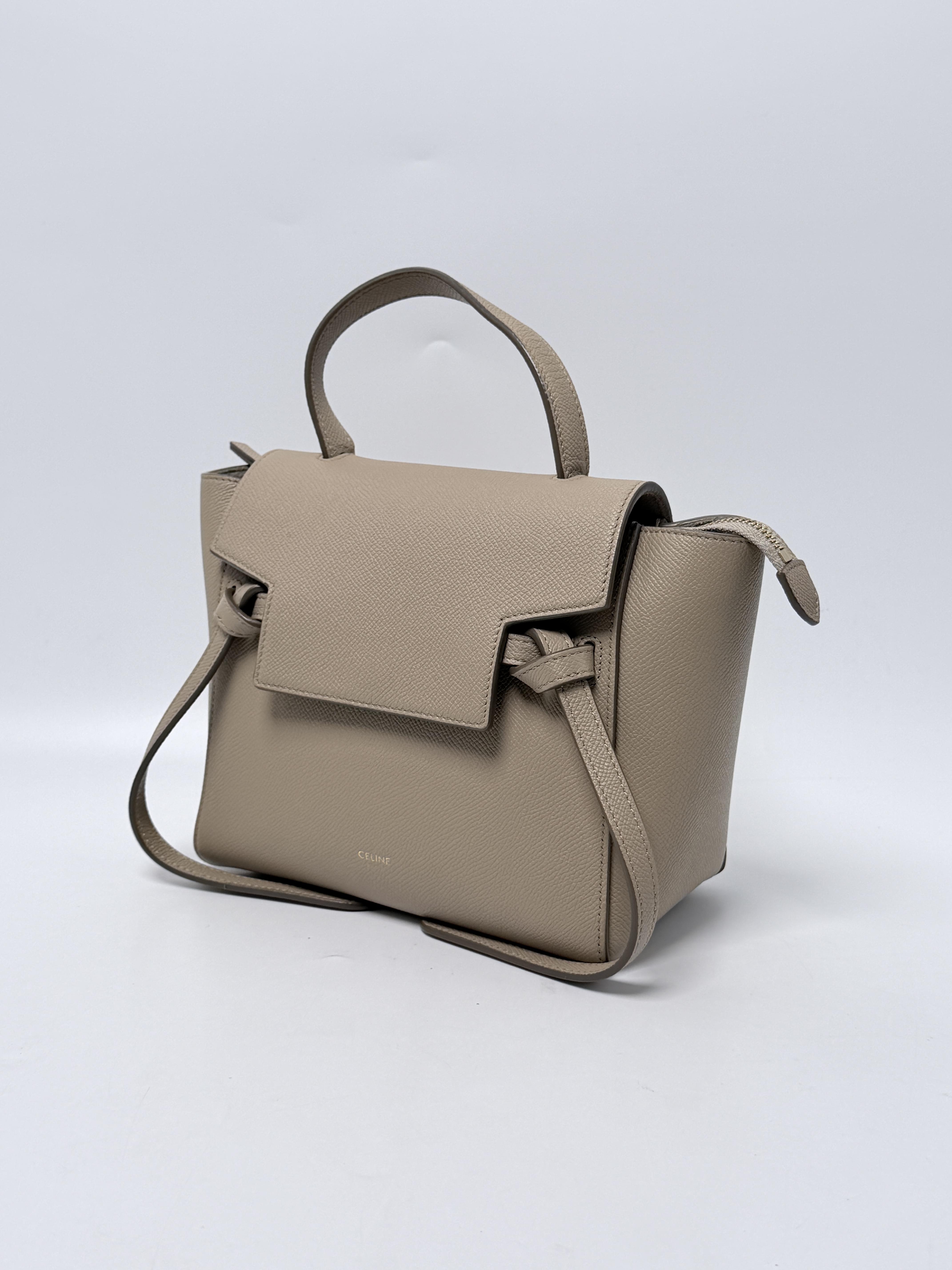 Nano Belt Bag Taupe Grey Shoulder Crossbody Handle Handbag P009CE
