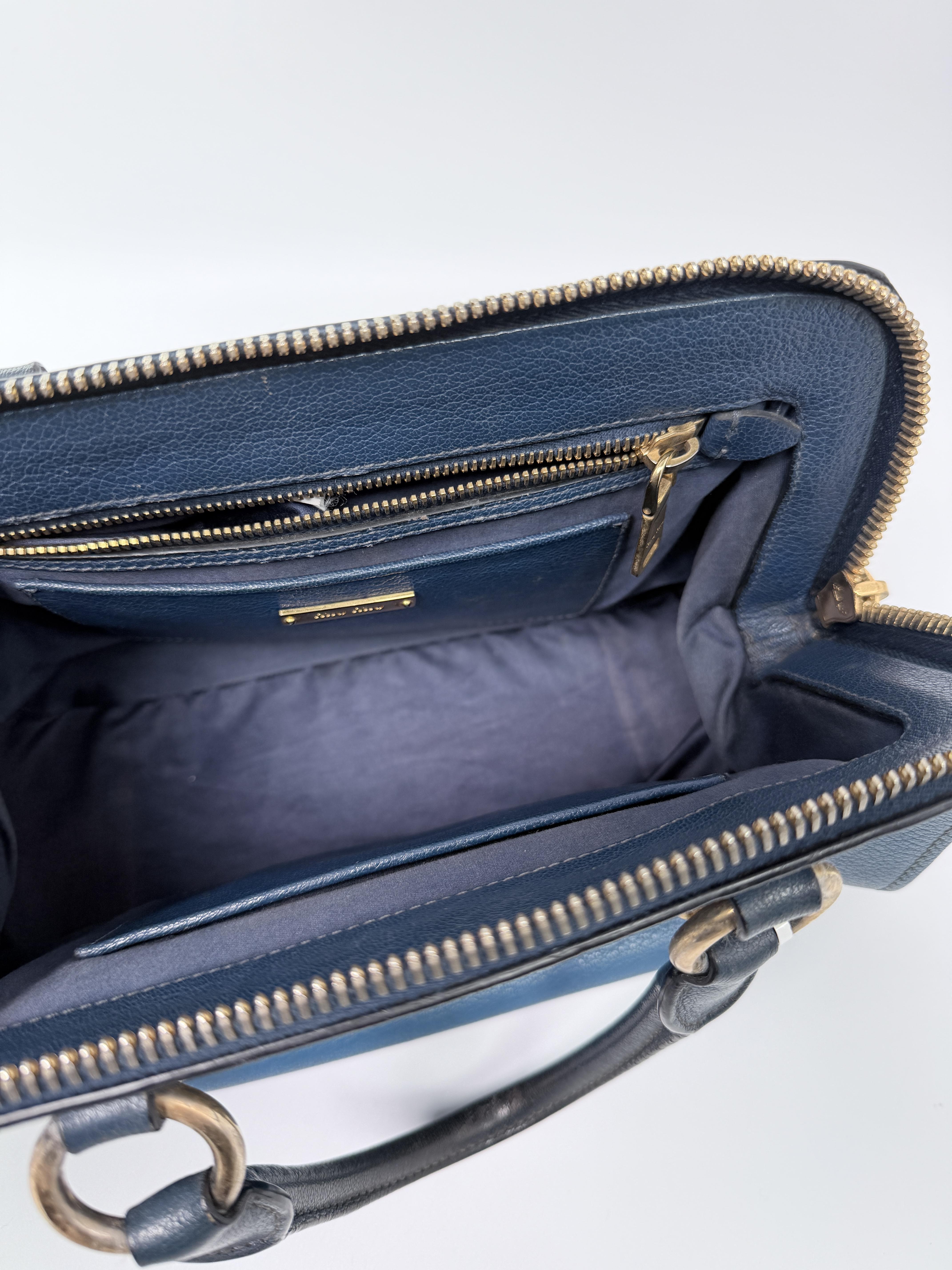 Pre-owned miu miu Leather Shoulder Bags Blue Madras Top Handle Satchel Handbag Shoulder Crossbody Bag JA532MM