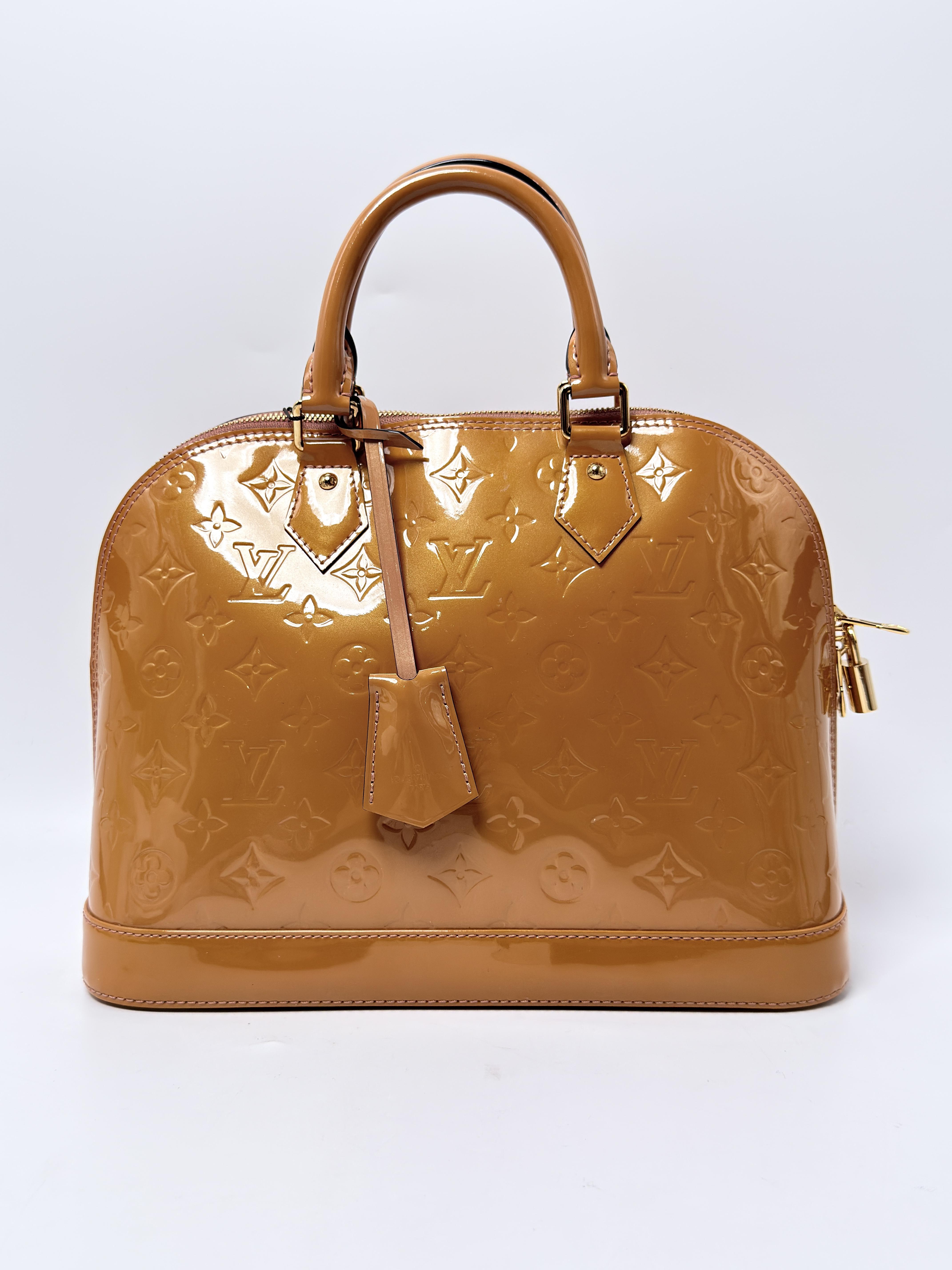 Monogram Vernis Alma PM Bronze Beige Handle Handbag Bag JD1592LV