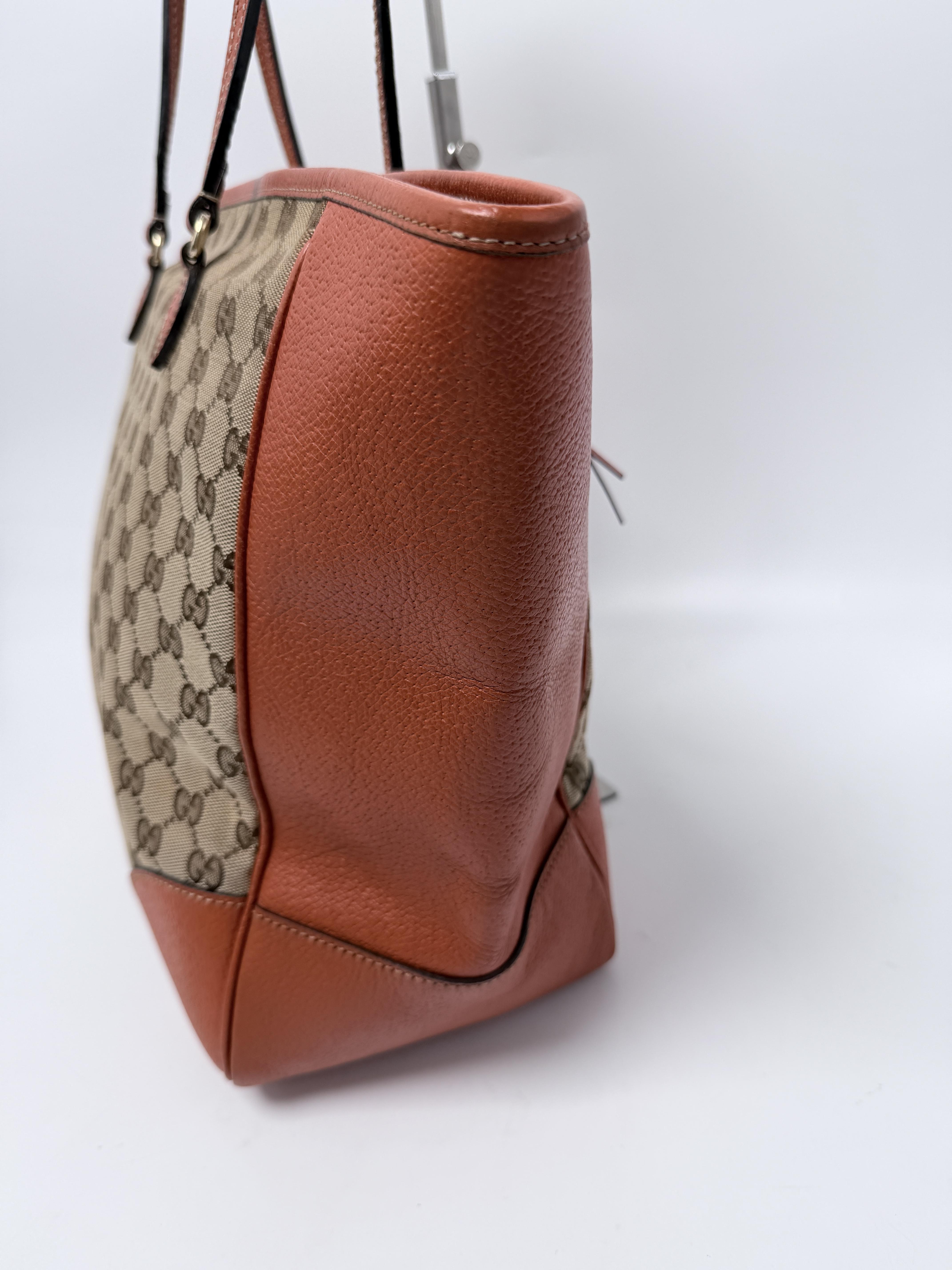 Bree GG Canvas Medium Shopping Tote Bag Orange Brown Leather JD1487GG