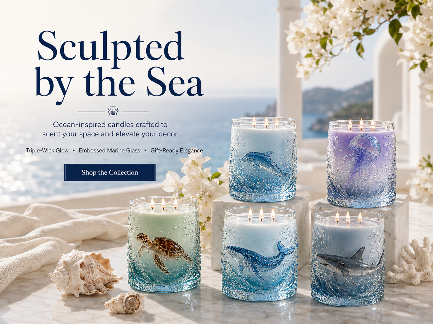 Ocean-inspired scented candles—crafted for moments of serenity.
