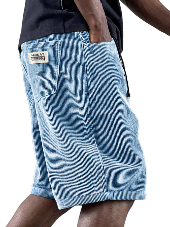 Herren Freizeit Retro Mehrfachtaschen Besticktes Logo Arbeitskleidung Corduroy Shorts-ZierMode