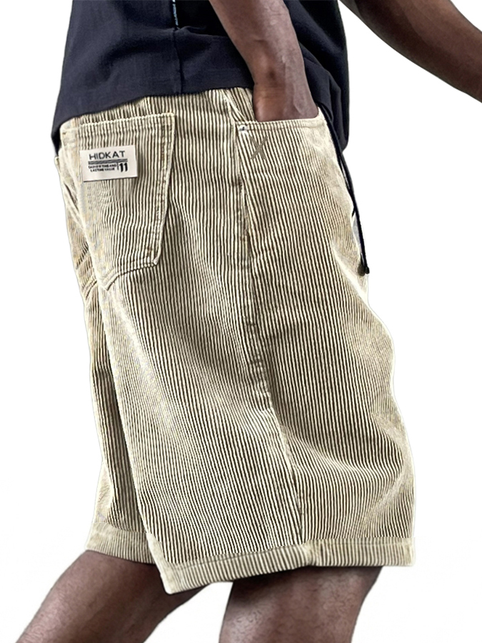 Herren Freizeit Retro Mehrfachtaschen Besticktes Logo Arbeitskleidung Corduroy Shorts-ZierMode