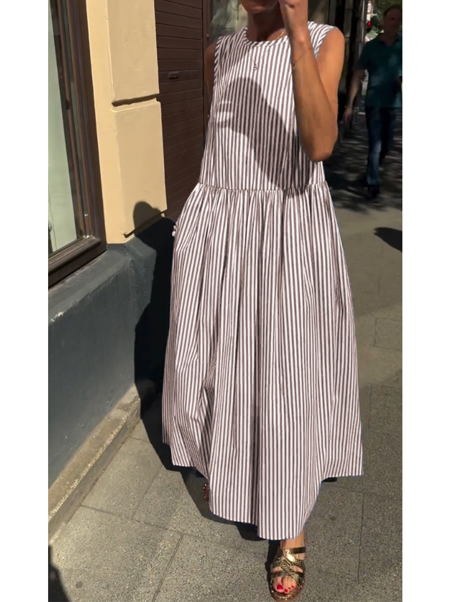 🌷🌷 Robe coton rayée, sans manches – style femme
