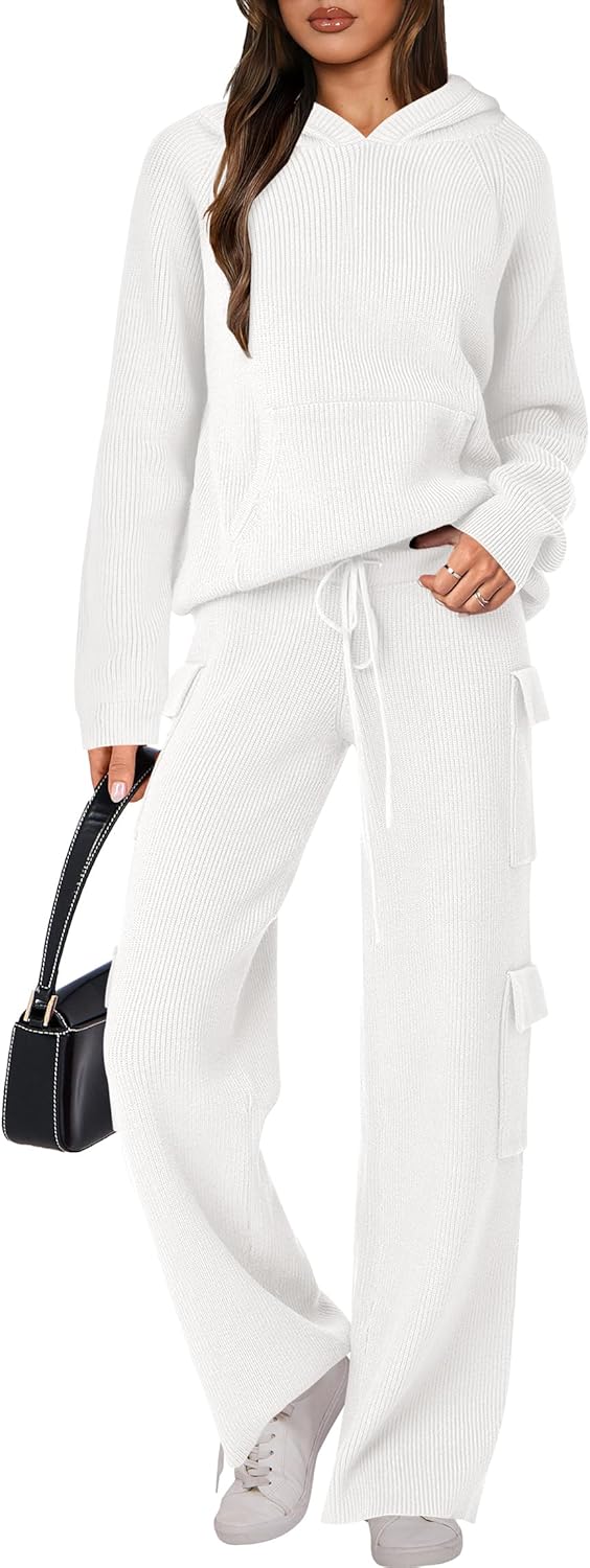 🎄 LIQUIDATION NOËL 🔥 Ensemble 2 pièces – Sweat à capuche tricoté et pantalon droit
