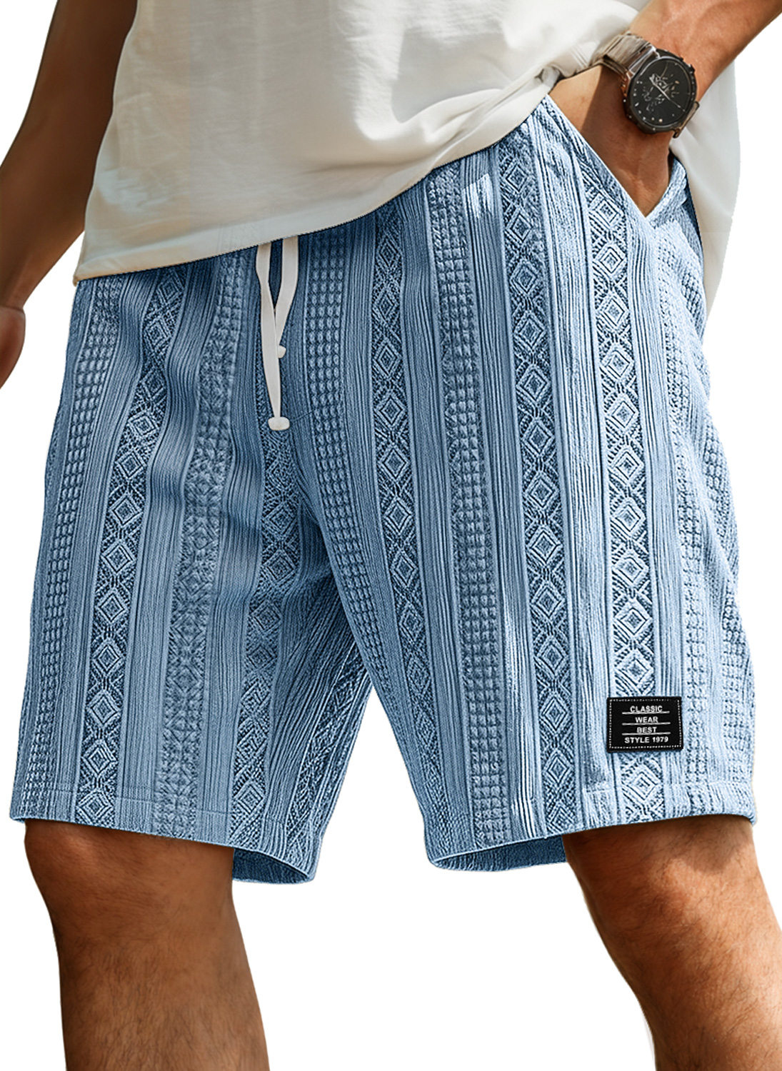Herren Freizeit Jacquard Strukturierte Shorts Mit Besticktem Logo Und Elastischem Bund-ZierMode