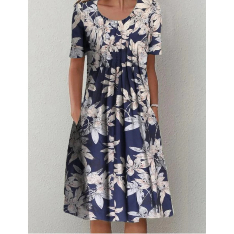 Robe femme col rond, manches courtes et imprimé floral