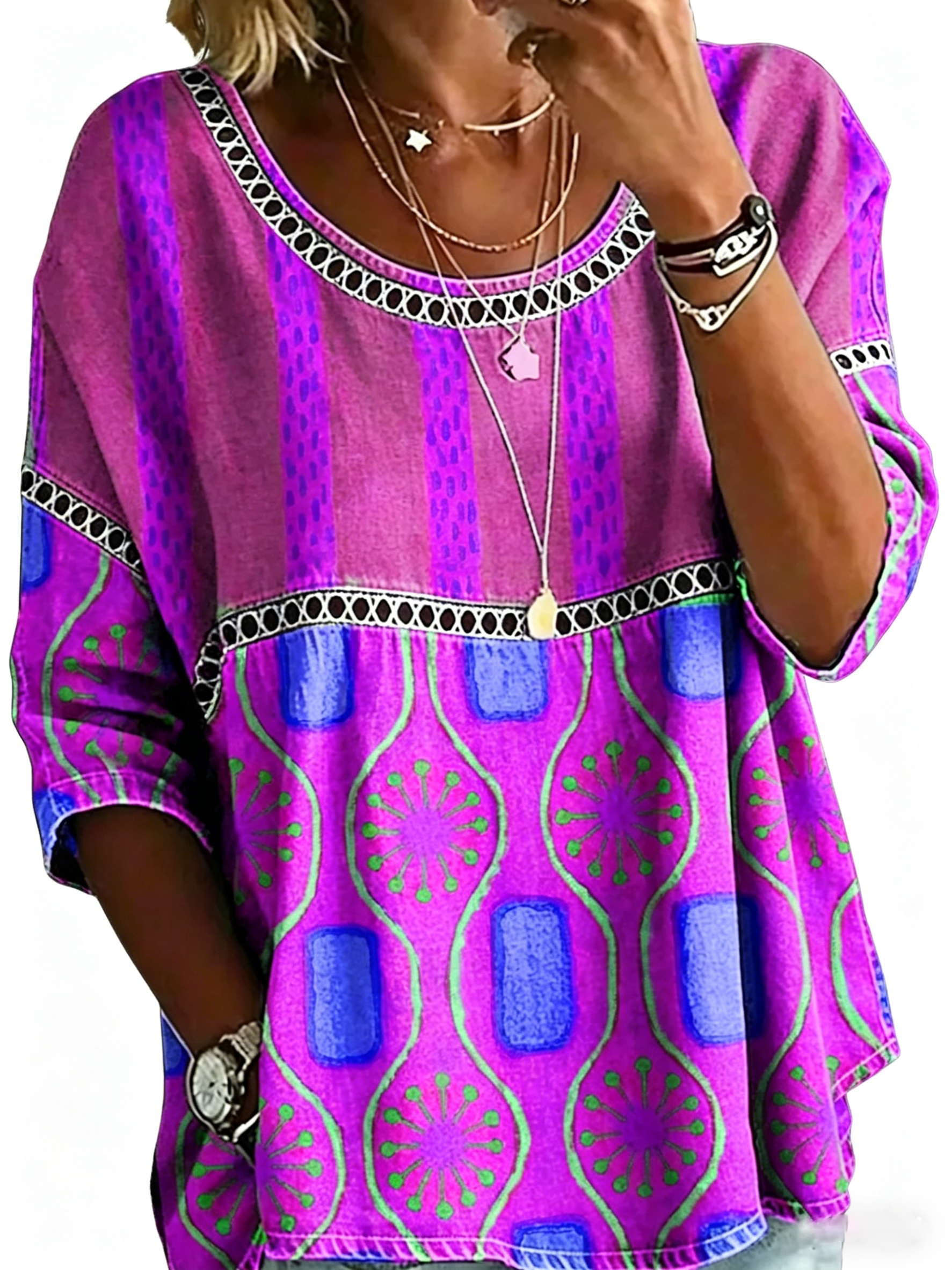 Blouse décontractée vintage pour femme, imprimé abstrait et coupe ample
