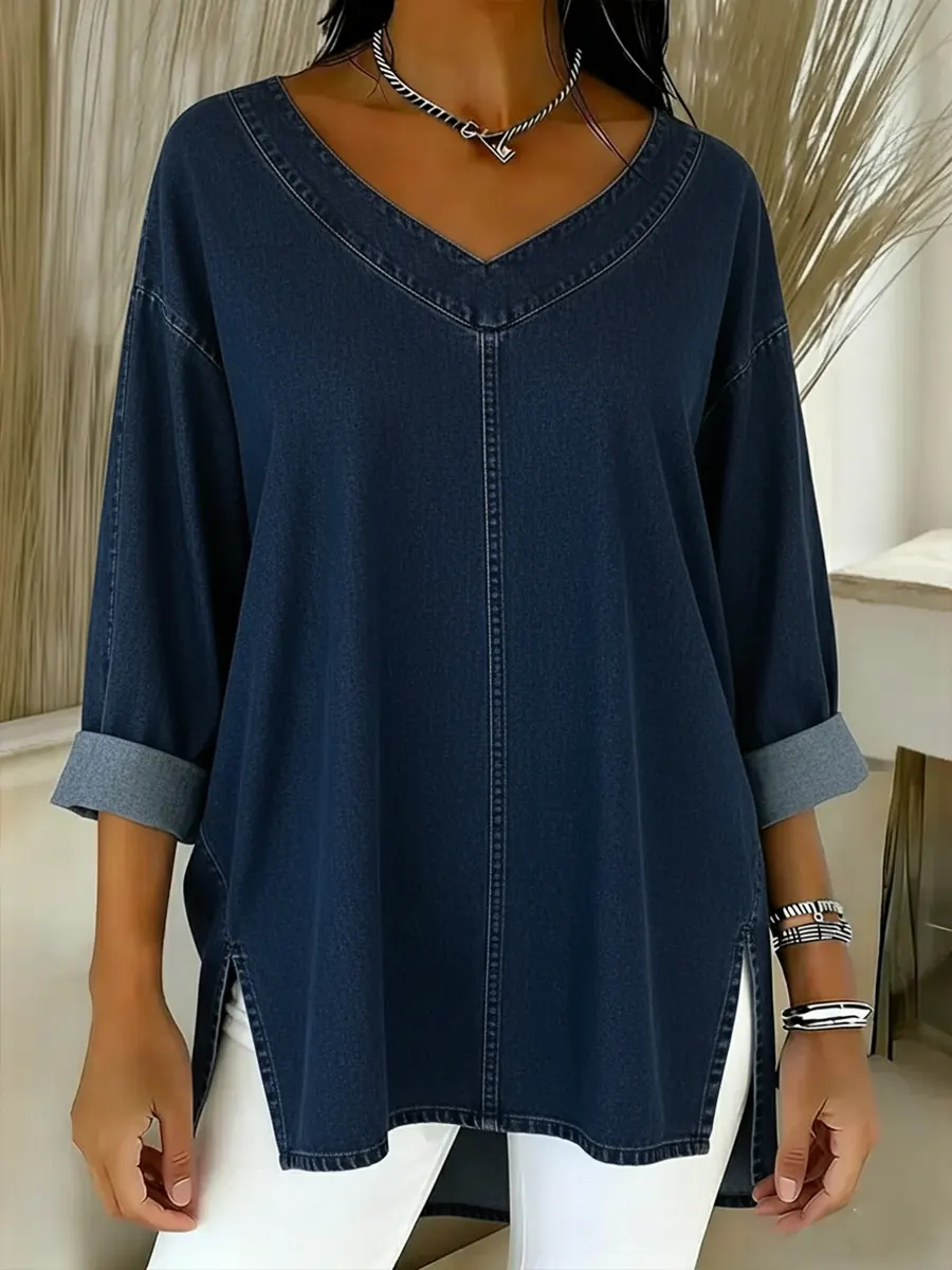 🎄 Nouveautés 🔥 Haut décontracté femme en coton jean délavé