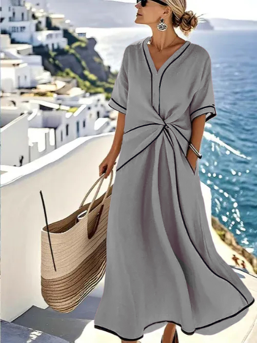 🔥 DÉSTOCKAGE – Robe encolure V, coupe tendance