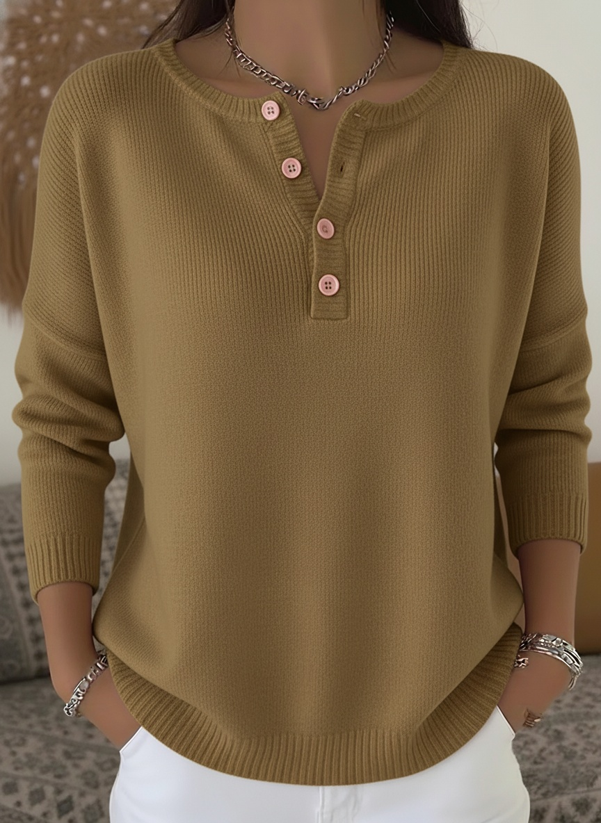 🔥 Soldes déstockage : Pull femme doux uni à col Henley