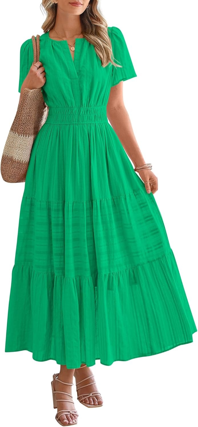 Robe midi coton-lin – Col V, volants superposés, coupe femme