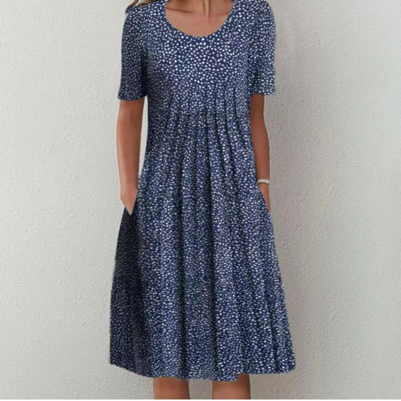 Robe femme col rond, manches courtes et imprimé floral