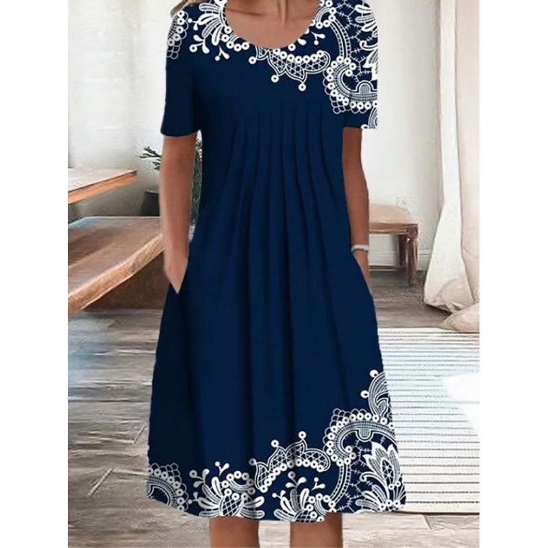 Robe femme col rond, manches courtes et imprimé floral