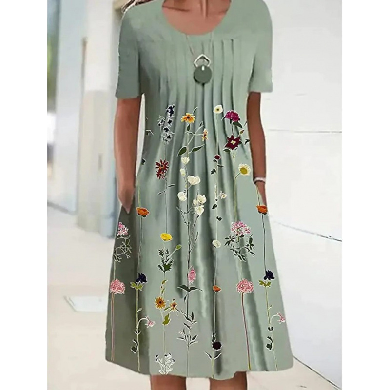 Robe femme col rond, manches courtes et imprimé floral