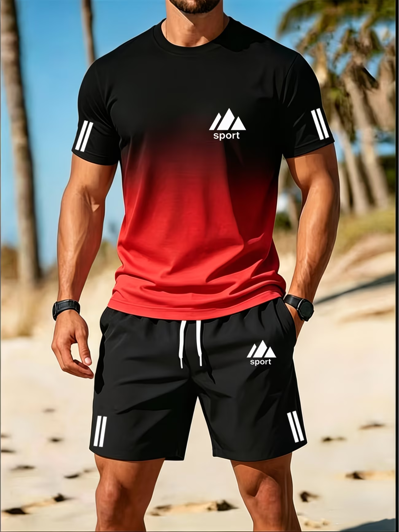⏰ Dernière journée : -50 % 🔥 Ensemble sport homme – T-shirt dégradé + short été