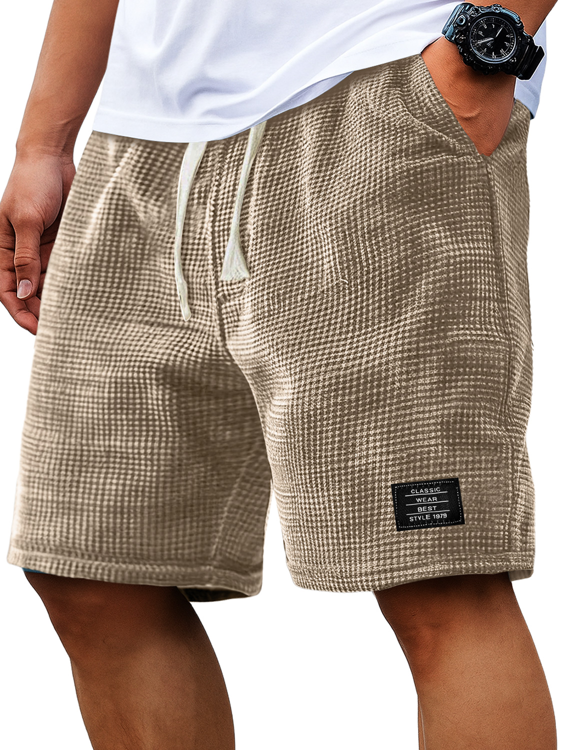 Herren Alltagscord-Waffel bestickte Logo Freizeitshorts-ZierMode