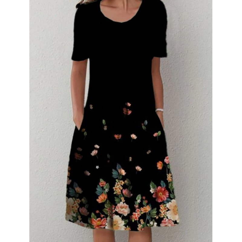 Robe femme col rond, manches courtes et imprimé floral