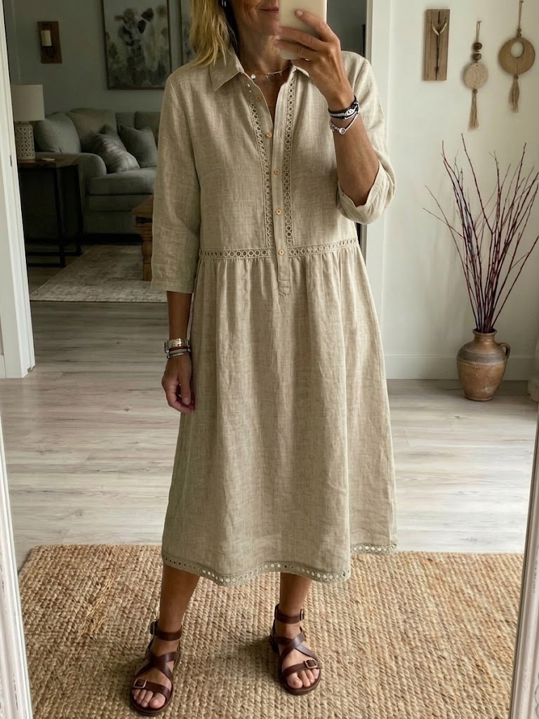 Robe en lin-coton à coupe décontractée