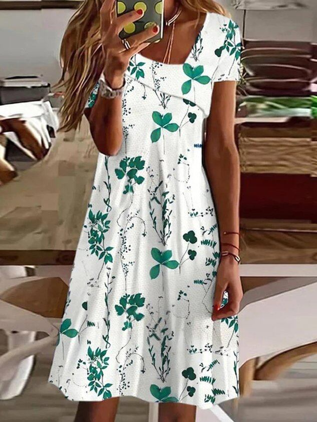 Robe femme col rond, manches courtes et imprimé floral