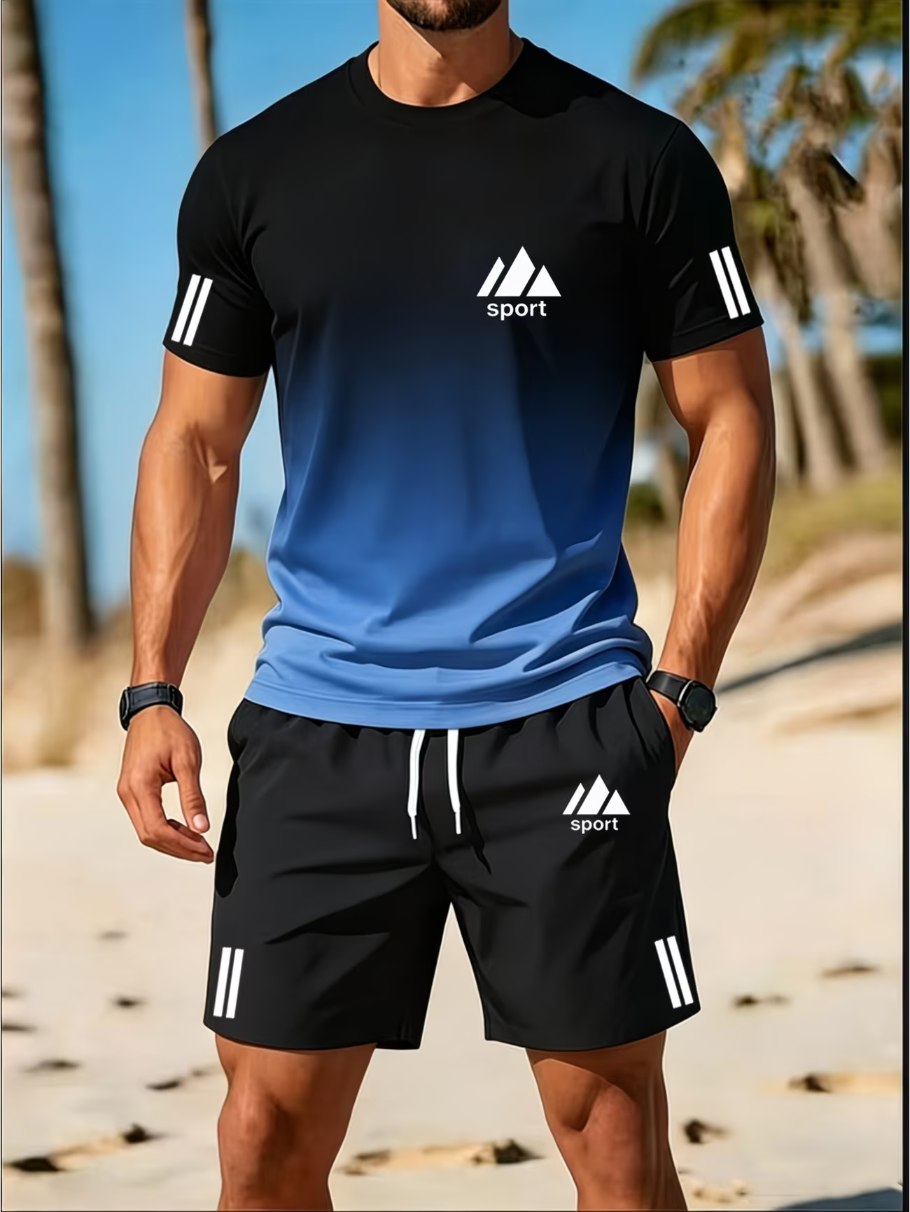 ⏰ Dernière journée : -50 % 🔥 Ensemble sport homme – T-shirt dégradé + short été