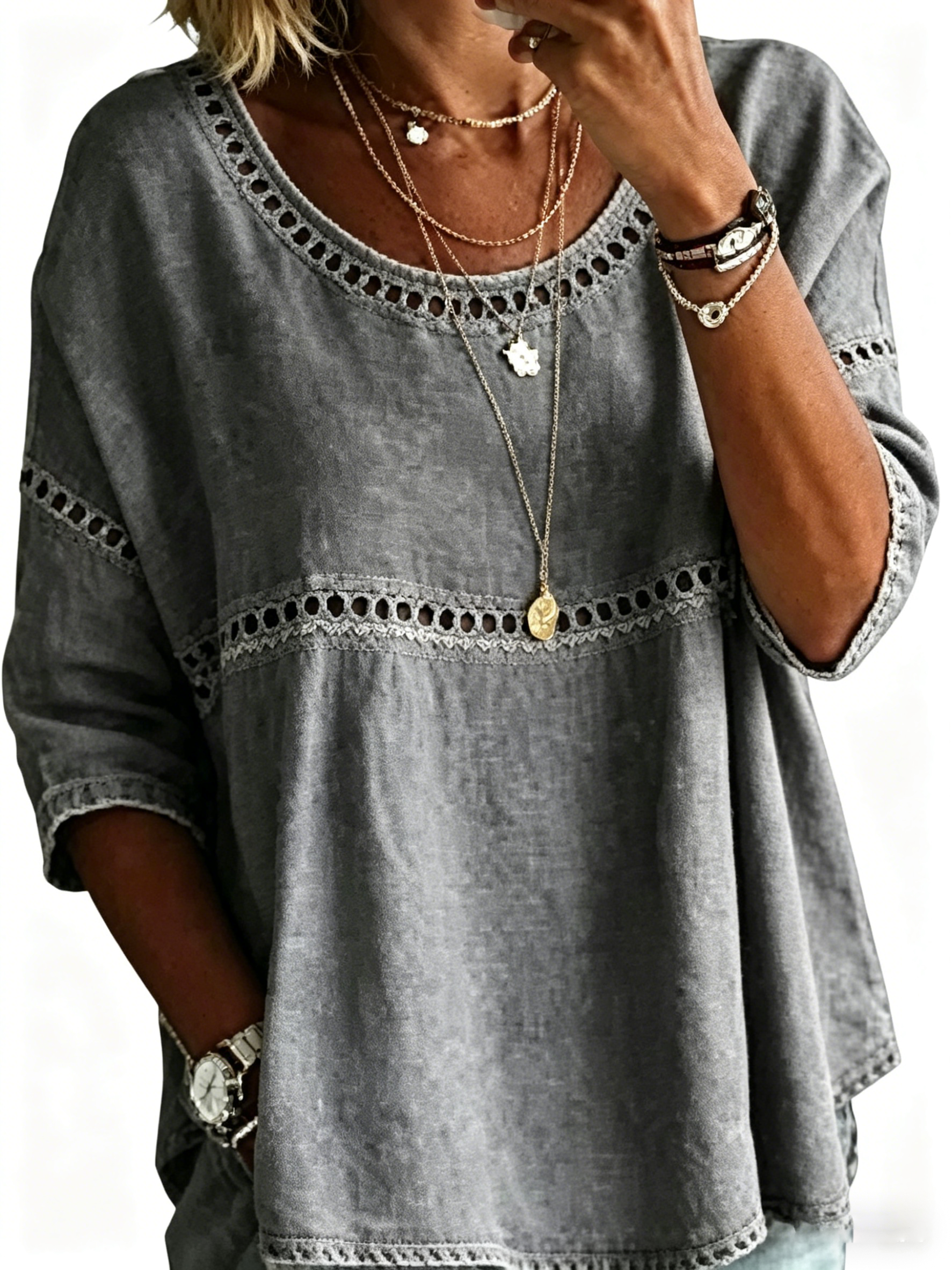 Blouse décontractée vintage pour femme, imprimé abstrait et coupe ample
