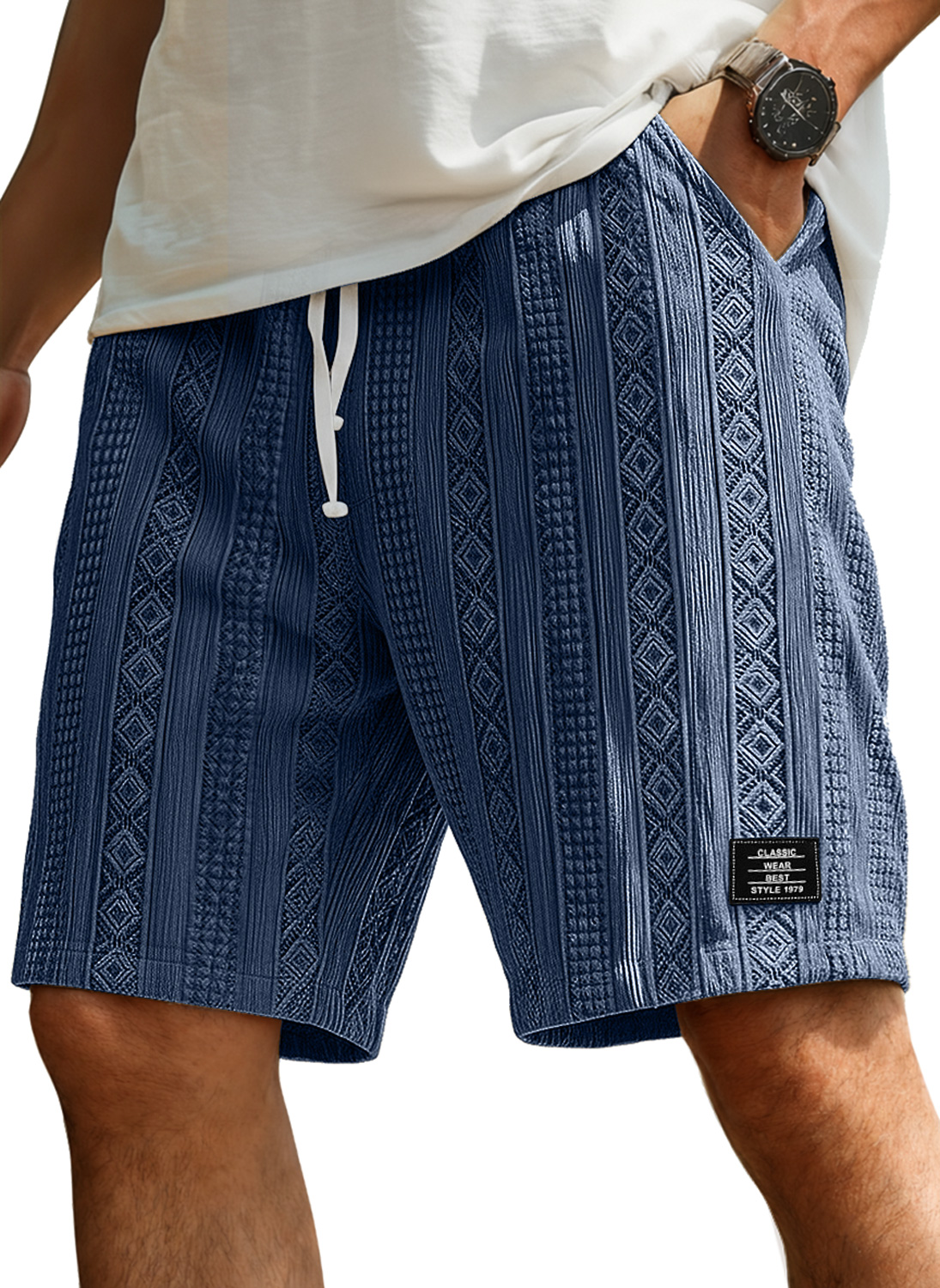 Herren Freizeit Jacquard Strukturierte Shorts Mit Besticktem Logo Und Elastischem Bund-ZierMode