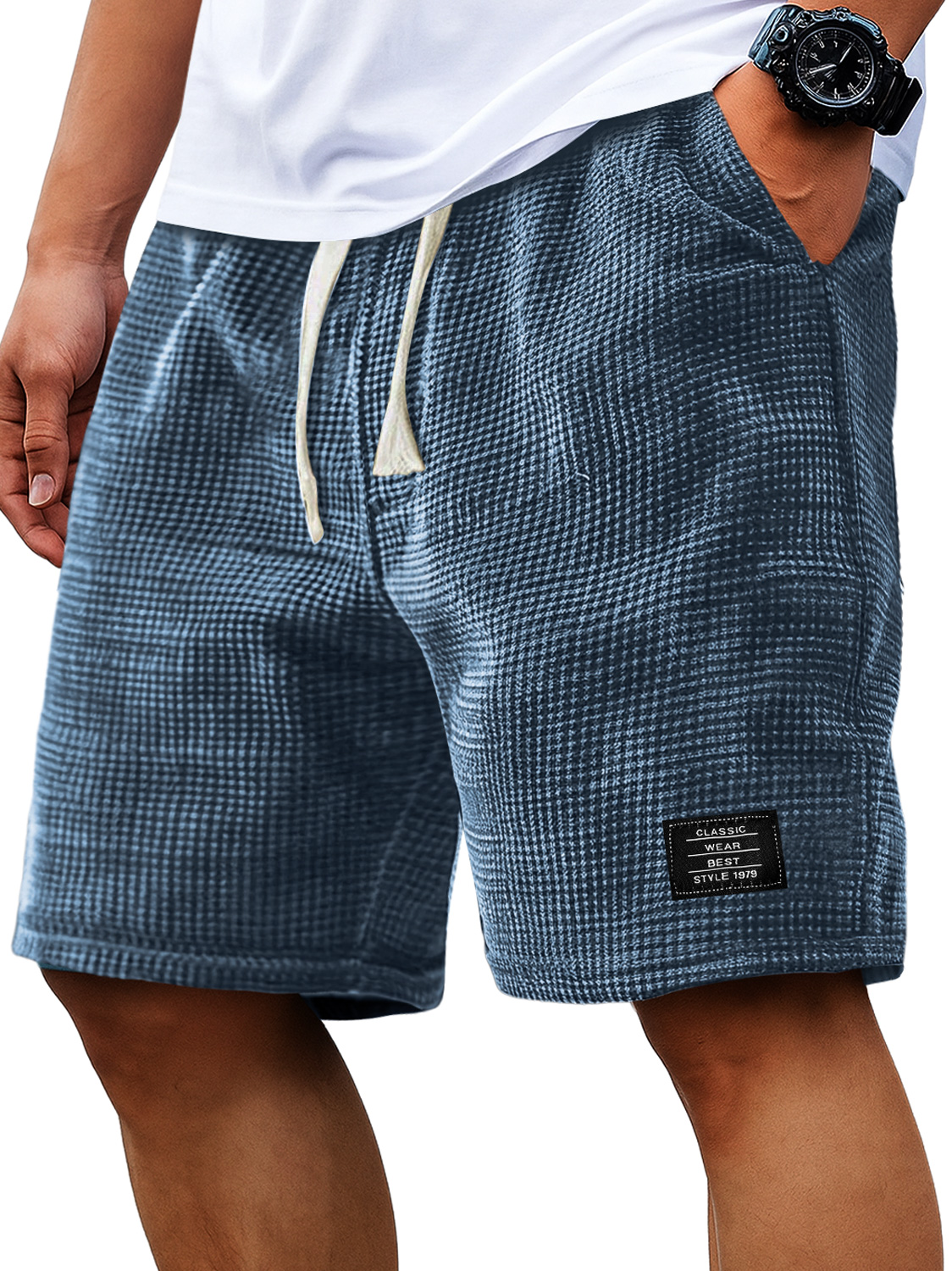 Herren Alltagscord-Waffel bestickte Logo Freizeitshorts-ZierMode