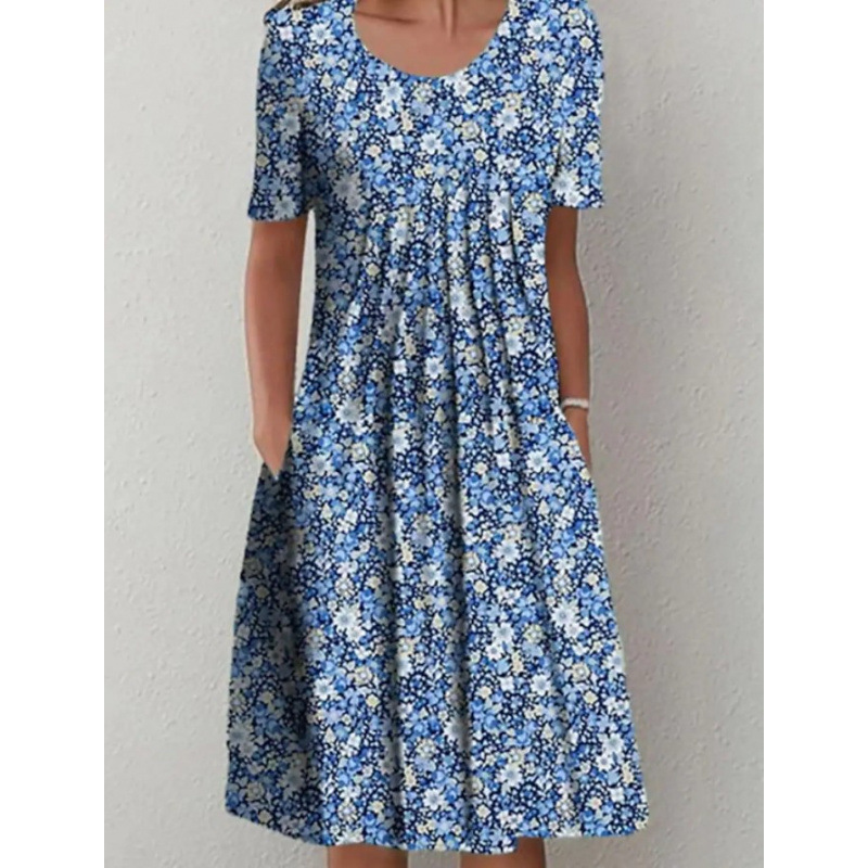 Robe femme col rond, manches courtes et imprimé floral
