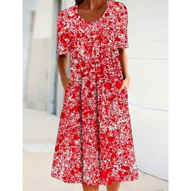 Robe femme col rond, manches courtes et imprimé floral