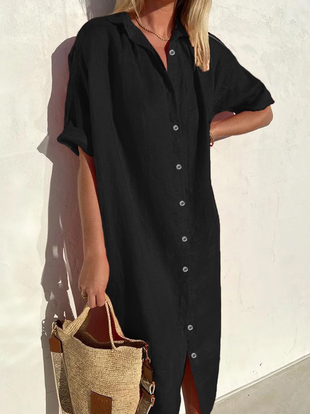 ❤️ Fête des Mères – Robe chemise en lin, boutonnée, coupe femme