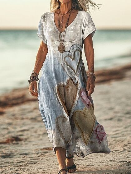 Robe décontractée femme à manches courtes, imprimé floral printanier et col V