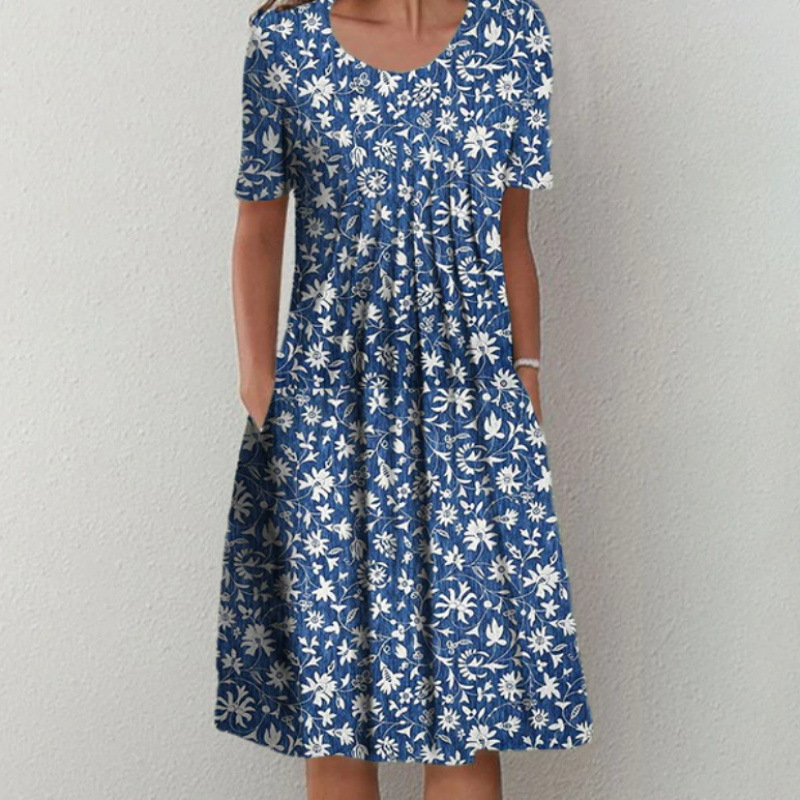 Robe femme col rond, manches courtes et imprimé floral