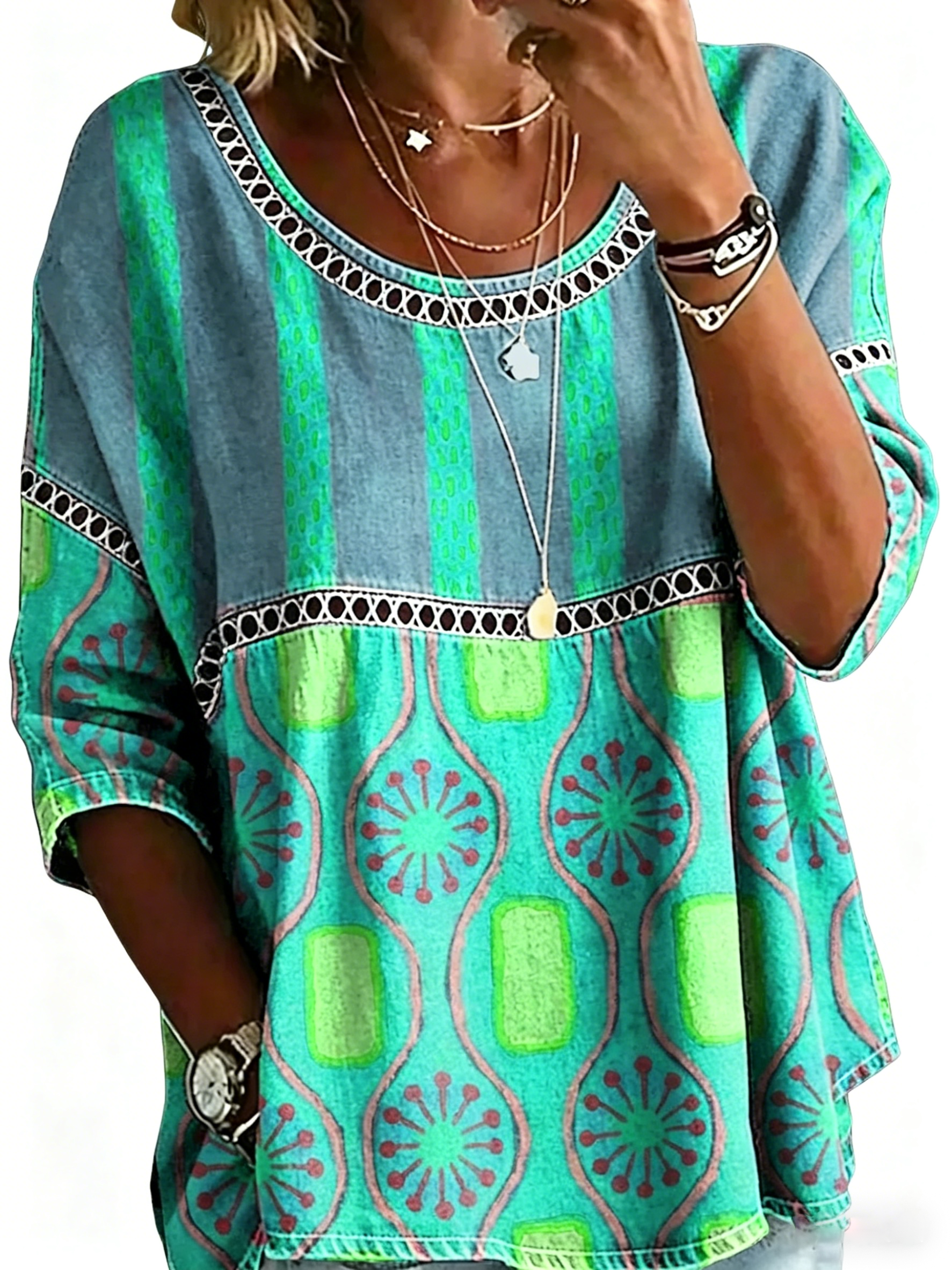 Blouse décontractée vintage pour femme, imprimé abstrait et coupe ample