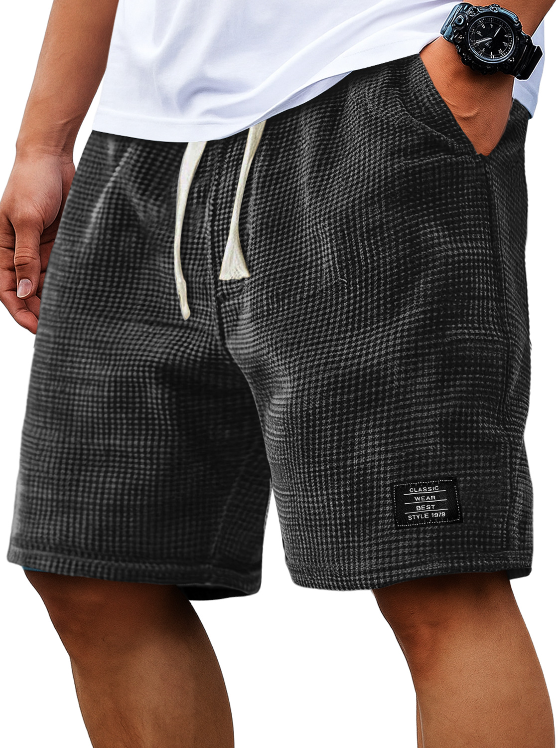 Herren Alltagscord-Waffel bestickte Logo Freizeitshorts-ZierMode