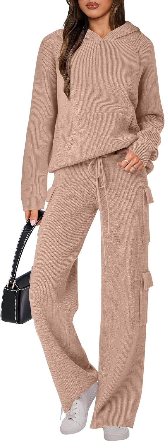 🎄 LIQUIDATION NOËL 🔥 Ensemble 2 pièces – Sweat à capuche tricoté et pantalon droit